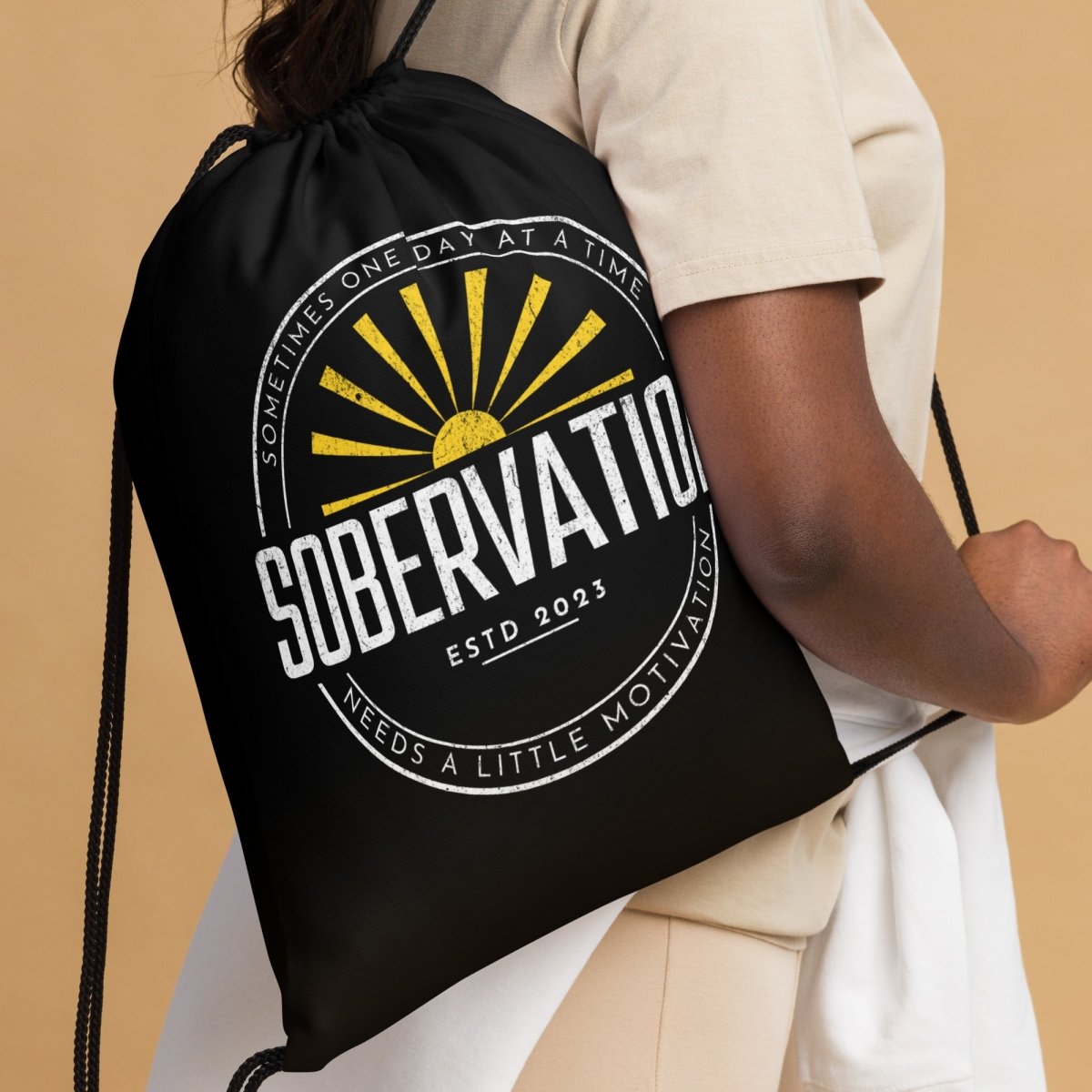 Sobervation Drawstring Bag with Custom Printed Logo - Lightweight & Durable for Gym, Travel, and Outdoor Activities