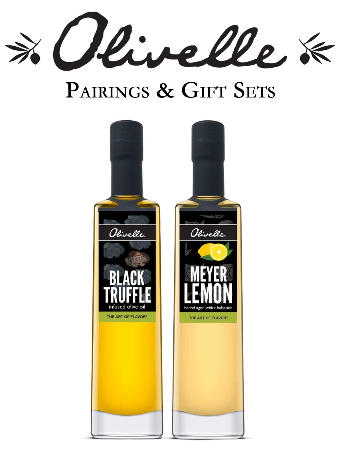 Premium Black Truffle Infused Olive Oil & Meyer Lemon White Balsamic Vinegar Gift Set - Gourmet Cooking Oil & Vinegar Pairing for Salads, Pasta & Fine Dining