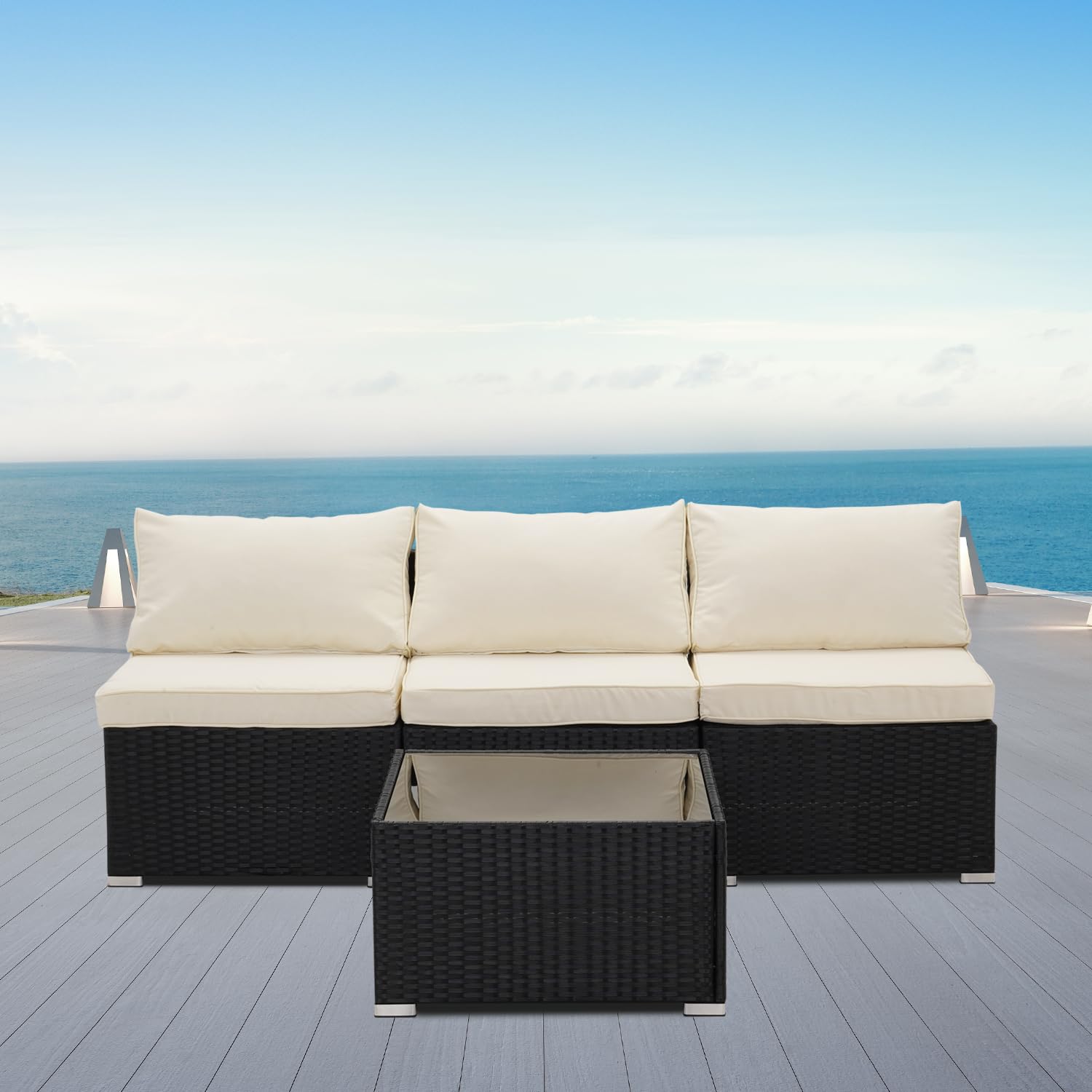 4-Piece All-Weather Outdoor Patio Furniture Set - PE Rattan Wicker Sofa Sectional with Coffee Table & Cushions - Perfect for Garden, Backyard, Poolside & Terrace Relaxation