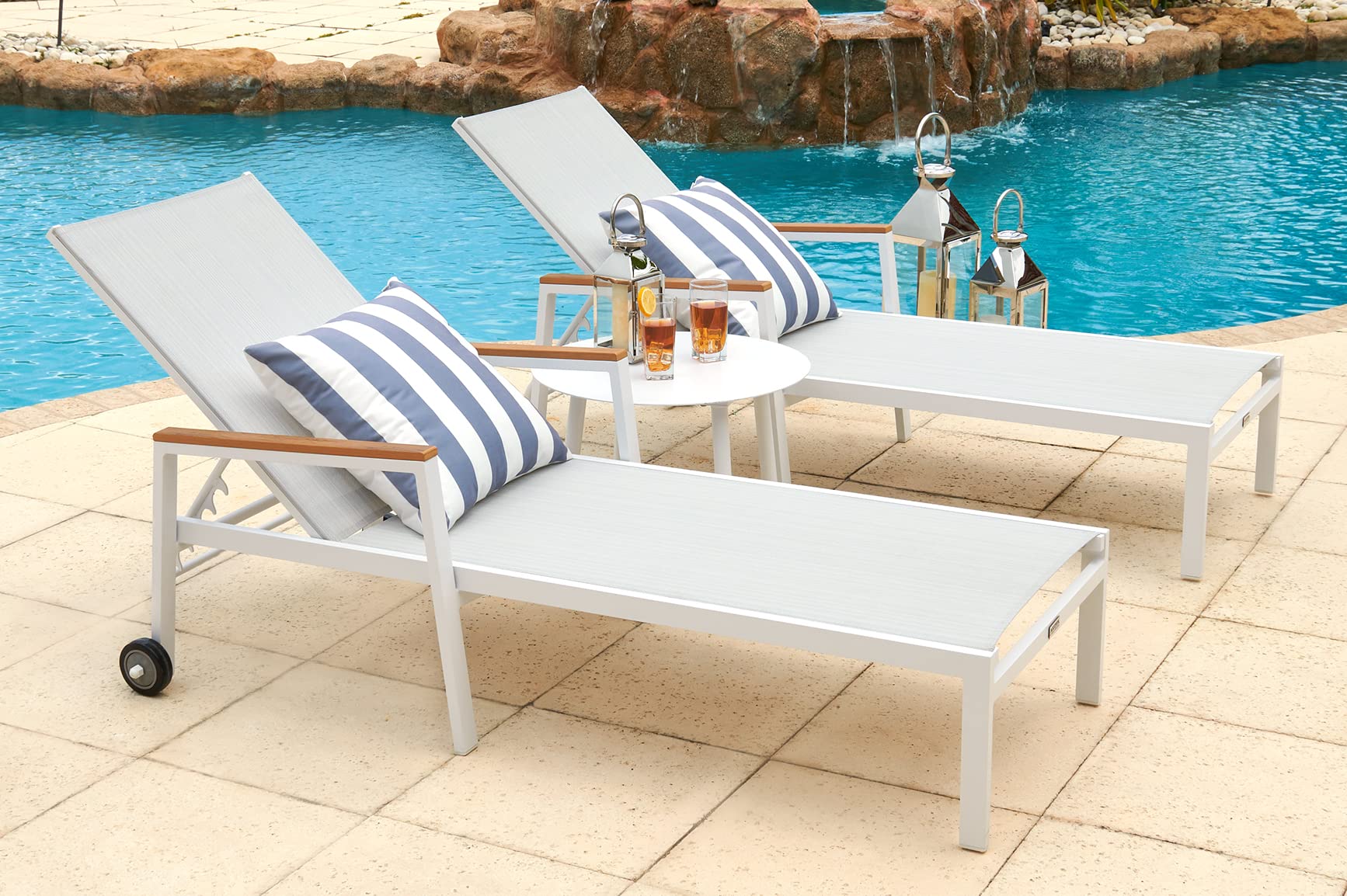 Milan 3-Piece Aluminum Outdoor Patio Furniture Set - Light Gray Chaise Lounge Chairs with Side Table | Durable Weather-Resistant Garden, Poolside & Backyard Relaxation Set