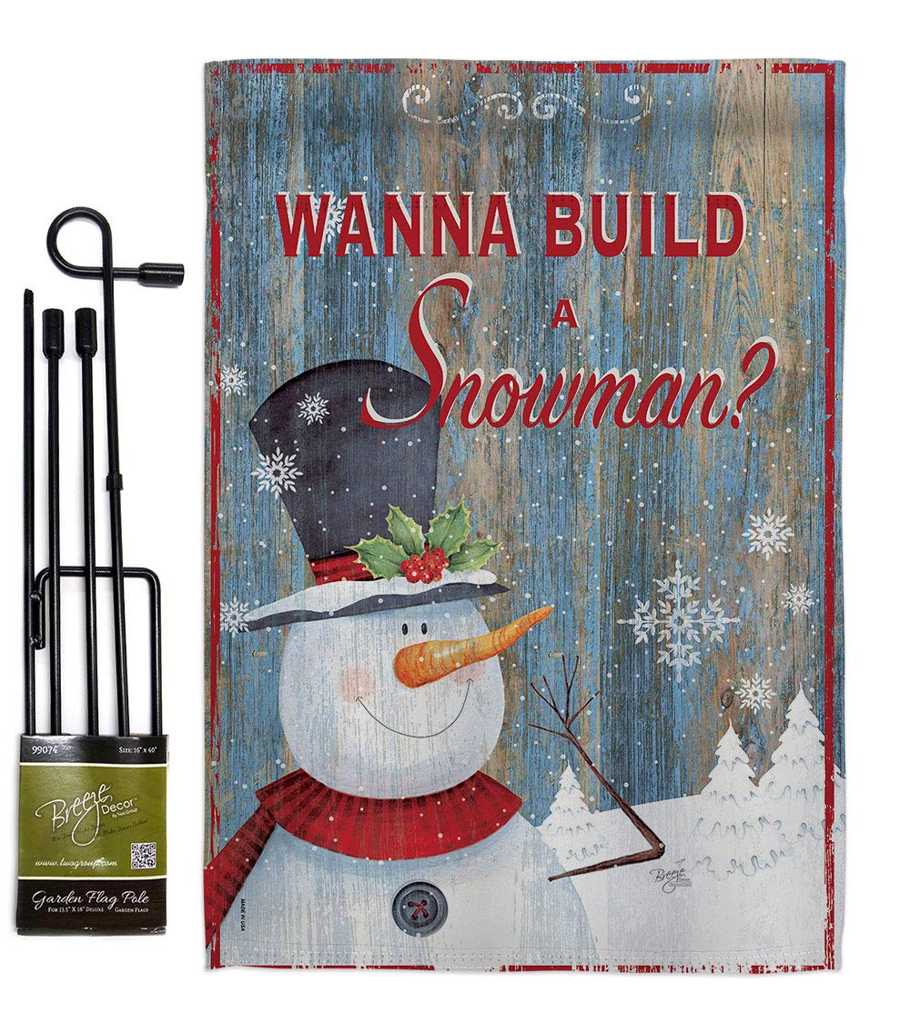 Snowman Winter Christmas Banner - 13x18.5in Garden Flag Set for Holiday Decor