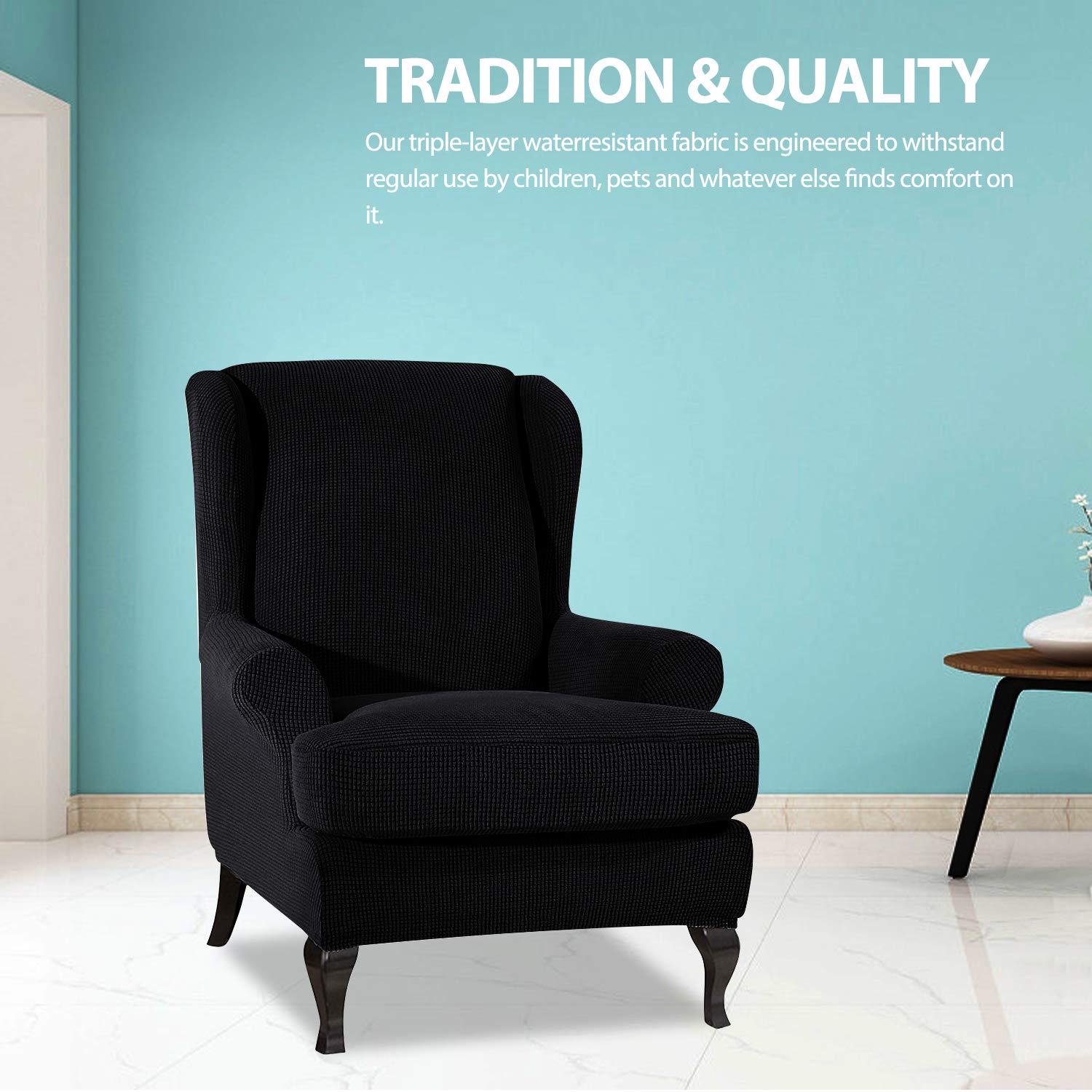 Stretch Wing Chair Slipcovers with Ears - Jacquard Furniture Protector for Living Room
