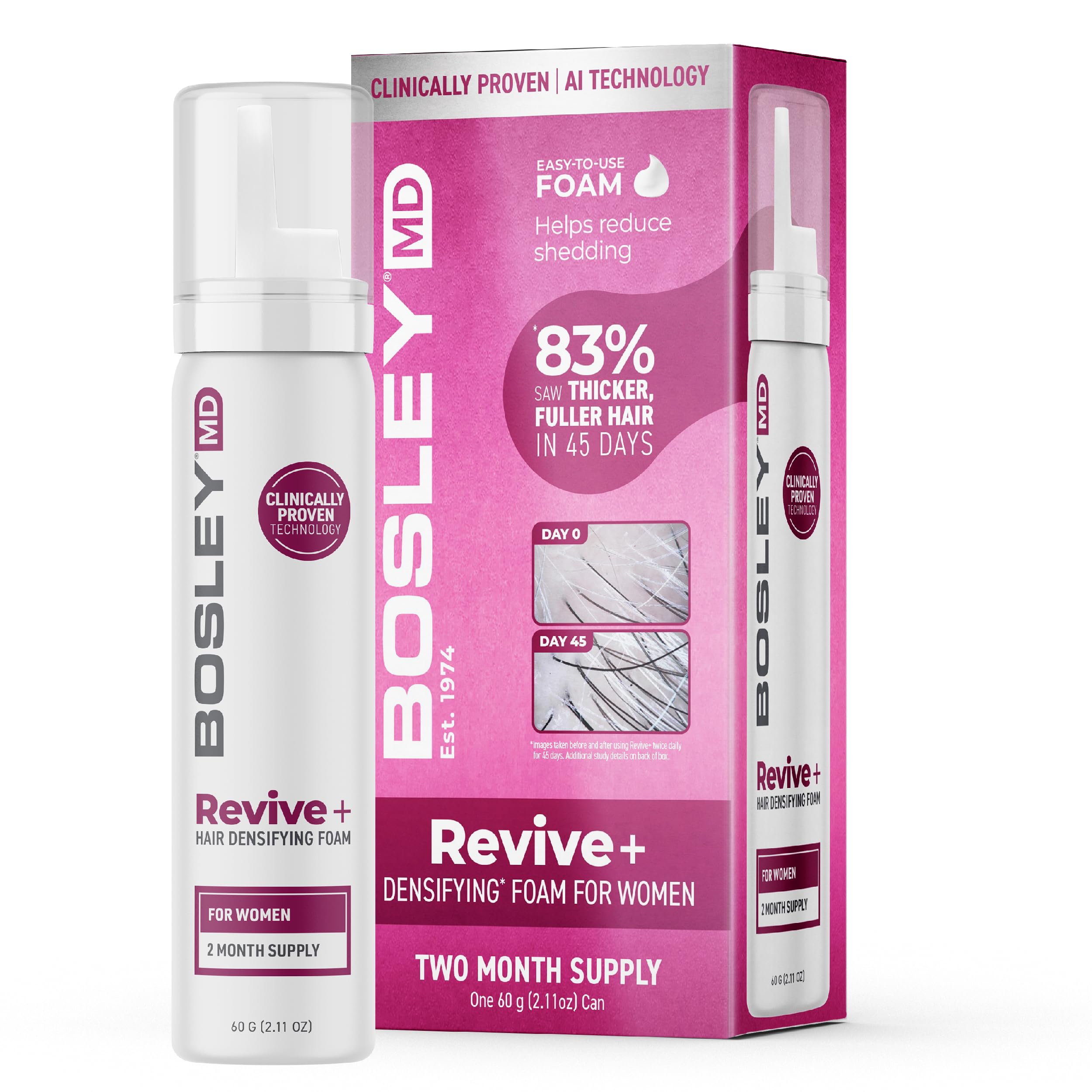 BosleyMD Women's Revive + Densifying Treatment Foam for Thinning Hair - Volumizing & Thickening Hair Styling Foam for Fine or Flat Hair - Perfect for Daily Use & Styling at Home or Salon