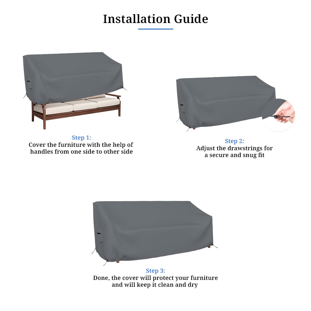 Waterproof UV Resistant Outdoor Loveseat Sofa Cover - 12 Oz Heavy Duty Patio Furniture Bench Cover with Air Vents & Drawstrings (62