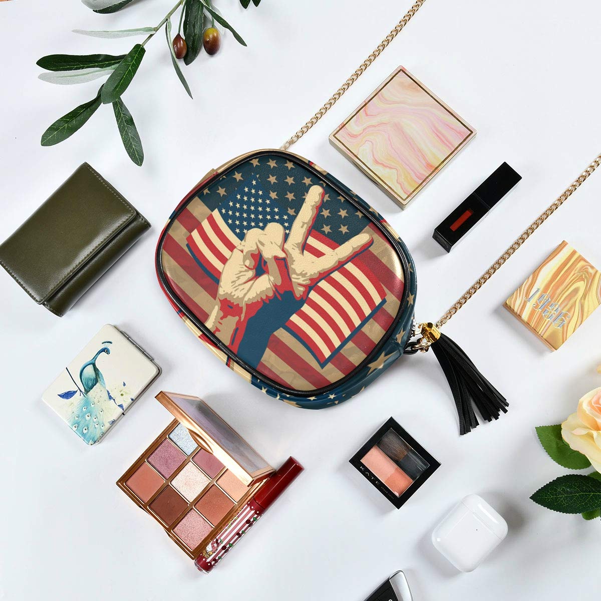 ALAZA Women's PU Leather Crossbody Bag with USA Flag & Tassel - Stylish Shoulder Purse for Casual Outings, Travel & Daily Use