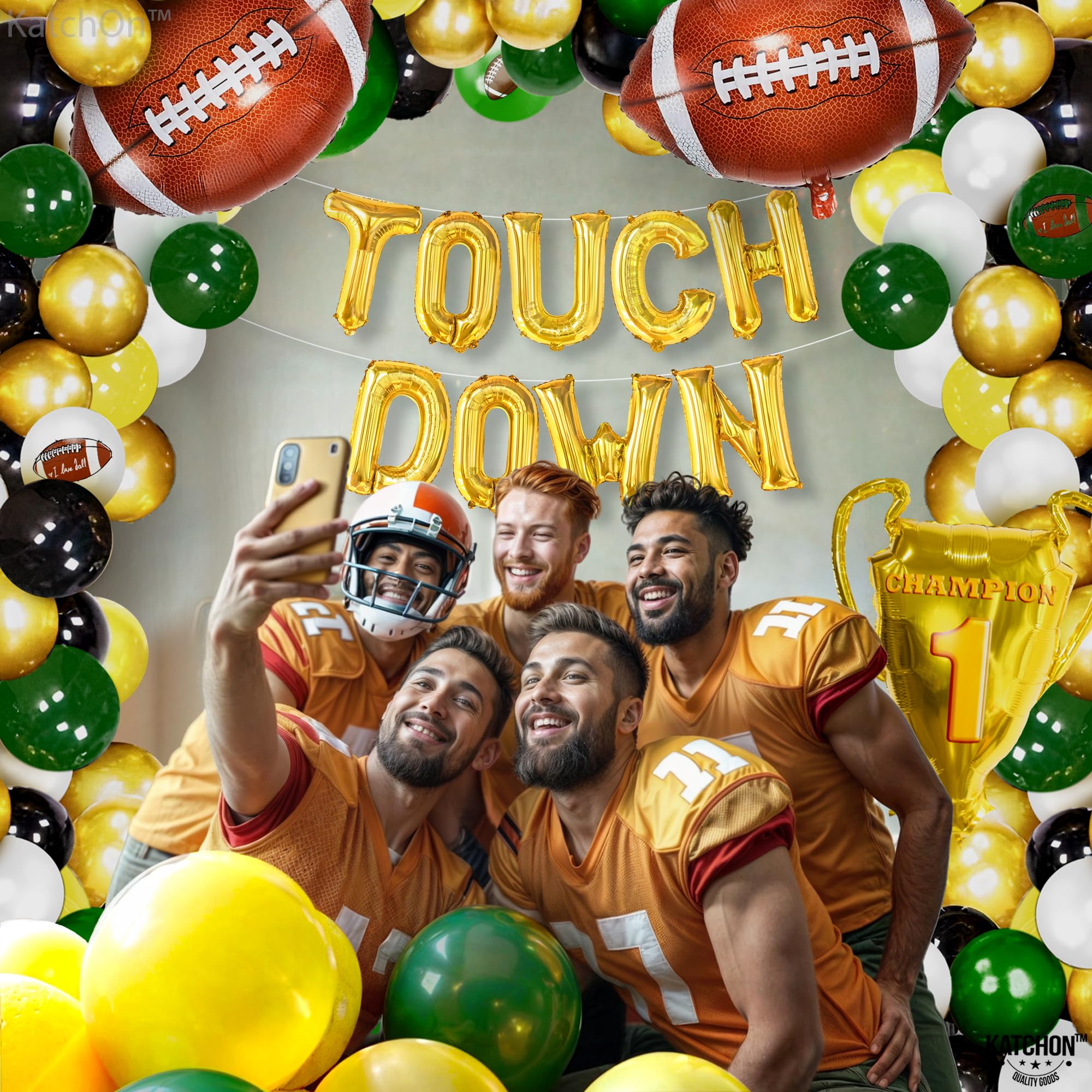 KatchOn 130-Piece Football Balloon Arch Kit - Party Decorations with Trophy Balloons & Backdrop | First Down Birthday, Baby Shower, Game Day Decor | Perfect for Football Themed Parties, Tailgating, and Sports Events