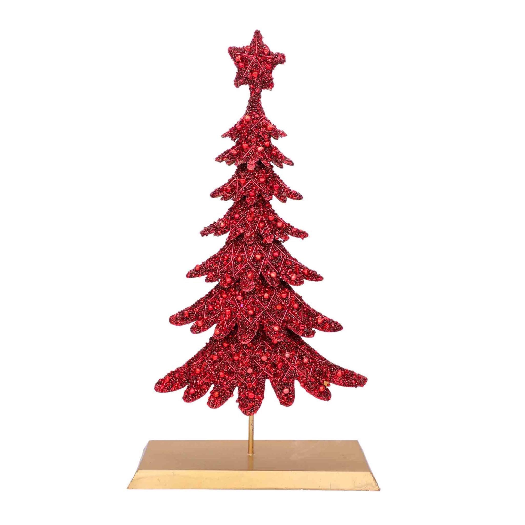 Handmade Beaded Christmas Tree Table Décor with Gold Metal Stand - Elegant Pink Dickens Holiday Tablescape for Mantel, Dining Table, and Festive Home Decor