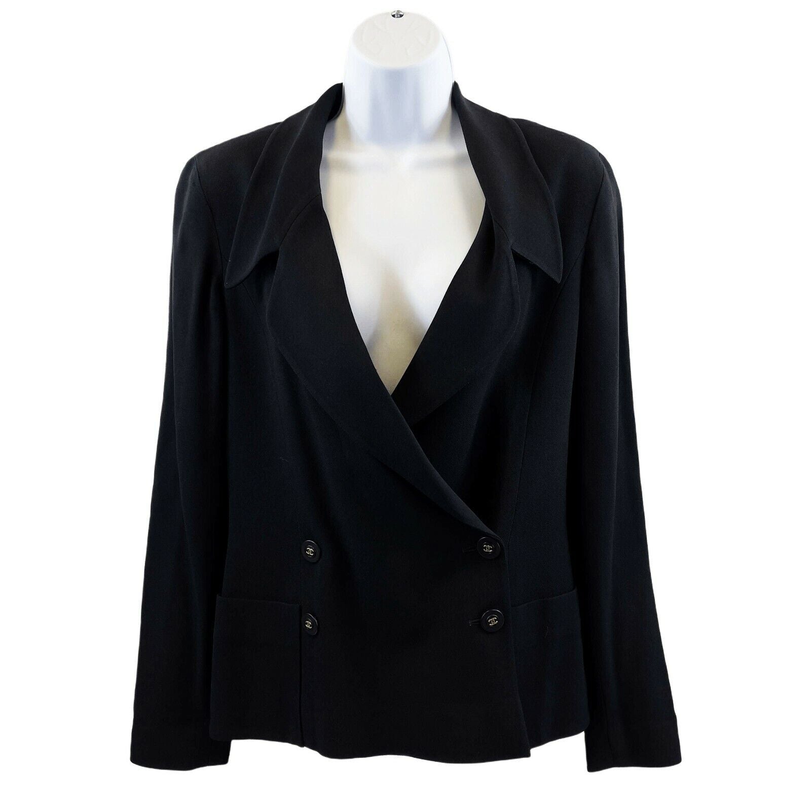 Vintage Chanel 1994 Black Double Breasted Blazer with CC Buttons - Size 36 (US 6) - Perfect for Office Wear, Formal Events & Luxury Fashion Collectors