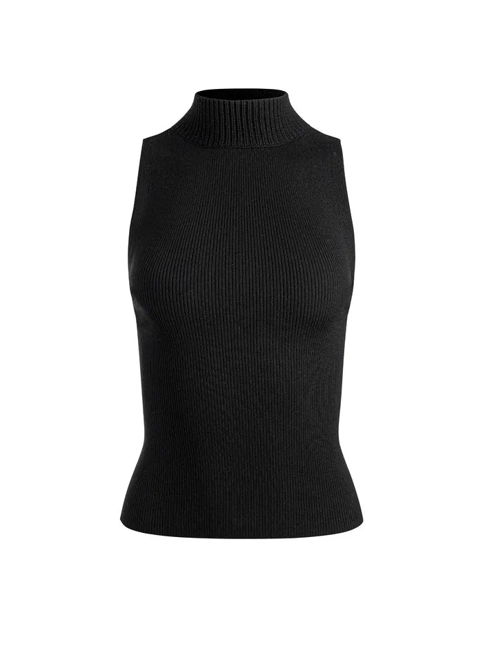 Darcey Turtleneck Sweater Tank Top for Women - Black Slim Fit Knit Layering Piece | Perfect for Fall Winter Fashion, Office Wear & Casual Outfits
