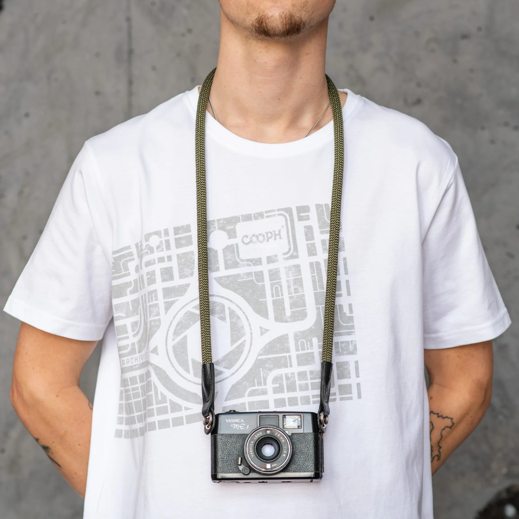 Cooph Rope Camera Strap with Split Ring - 45.3 Inch (115cm) Adjustable Neck Strap for DSLR/Mirrorless Cameras - Durable Army Green Design for Travel & Outdoor Photography
