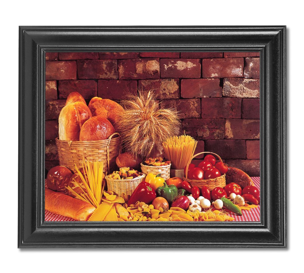 Bread Loaves Pasta Peppers Onions Kitchen Wall Art Print - Framed Food Photography for Home & Restaurant Decor - Perfect for Kitchen, Dining Room & Cafe Wall Decoration