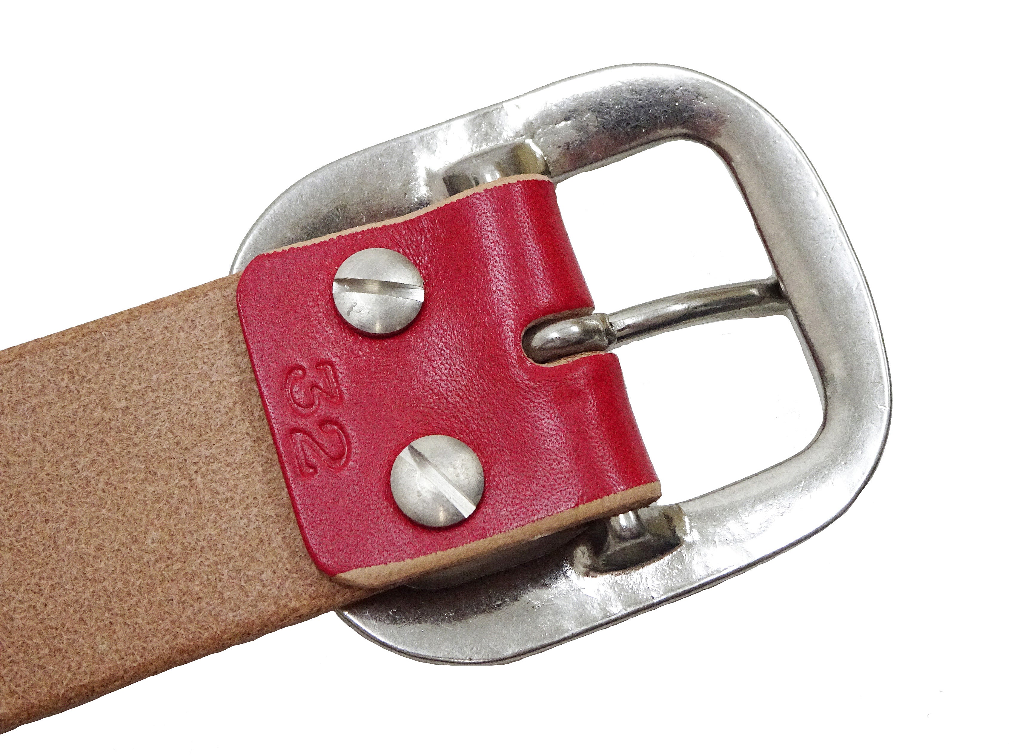 Studio D'artisan Men's Casual Leather Belt - 38mm Wide, 5mm Thick with Oval Buckle (Size B 87, Red) - Perfect for Jeans, Chinos & Business Casual Outfits