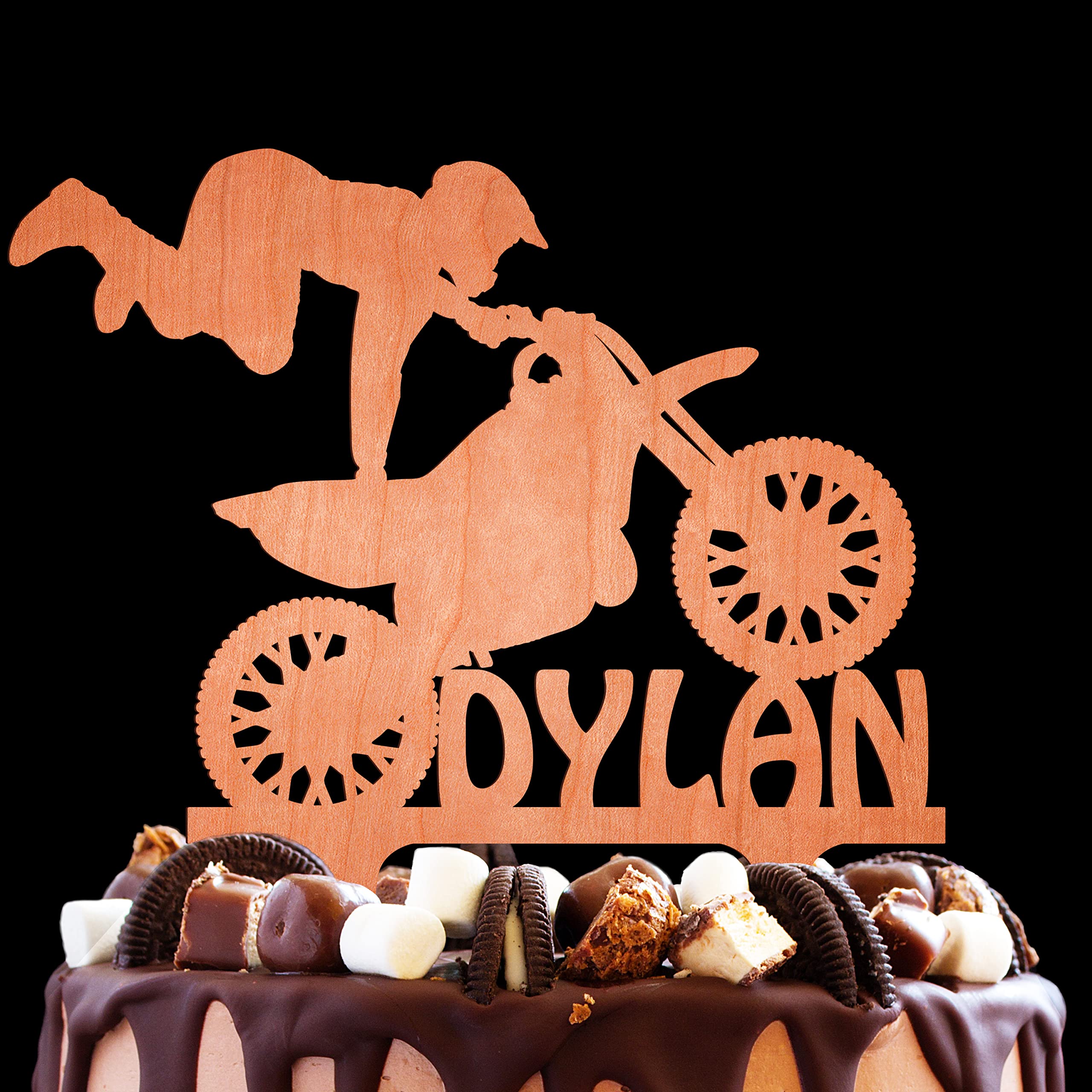 Custom Motocross Dirt Bike Cake Topper - Personalized Wooden Birthday Cake Decoration for Bikers & MX Enthusiasts | Perfect for Birthday Parties, Motorcycle Themed Events & Cake Decorating