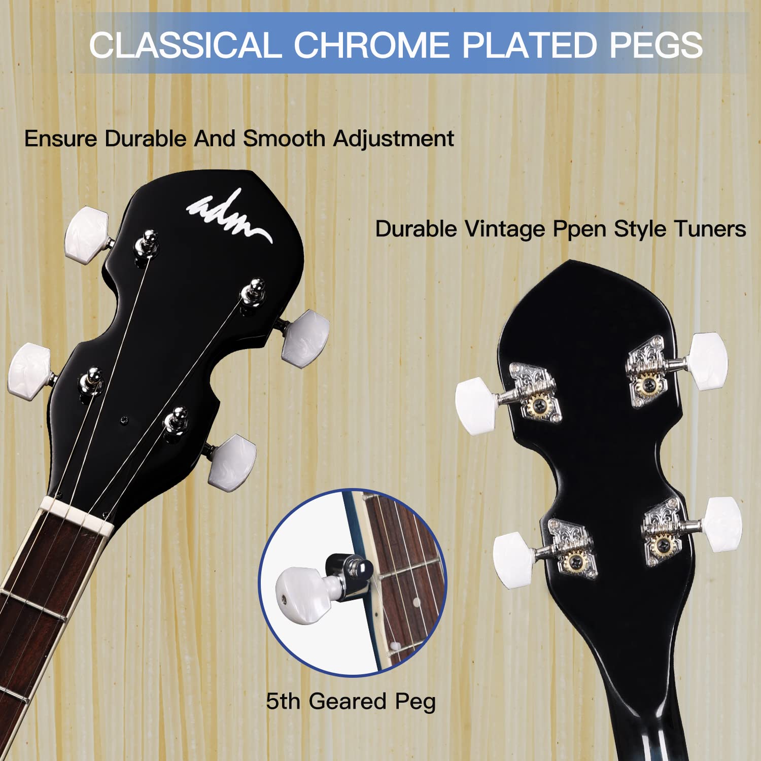ADM 5 String Full Size Banjo Kit - 38 Inch Beginner Banjo with Resonator, Remo Drum Head & Free Accessories (Open/Closed Back) - Perfect for Adults & Teens Learning Bluegrass, Folk & Country Music - Blueburst Finish