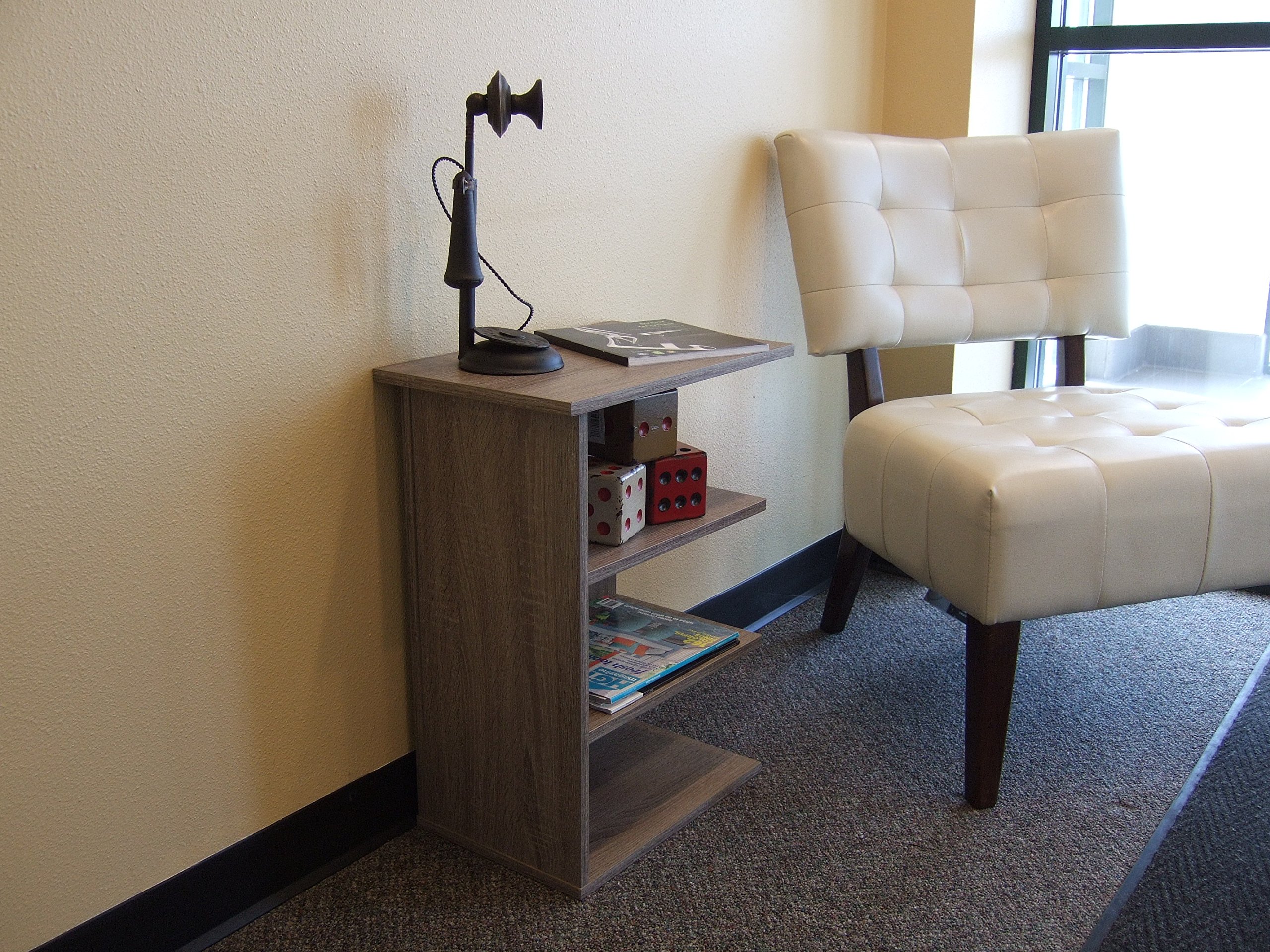 Rustic Grey Oak Magazine Rack End Table - Classic Side Table for Living Room, Bedroom, or Reading Nook - Holds Books, Newspapers & Coffee - Small Space Furniture - HomeConcept 11451RG - Perfect for Cozy Corners & Modern Farmhouse Decor