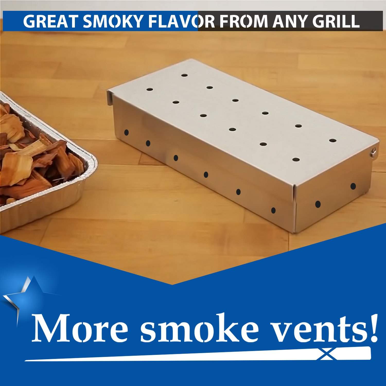 Premium Stainless Steel Smoker Box for Gas & Charcoal Grills - Heavy Duty BBQ Wood Chips Smoker Box - Perfect for Backyard Grilling, Camping & Outdoor Cooking Accessories