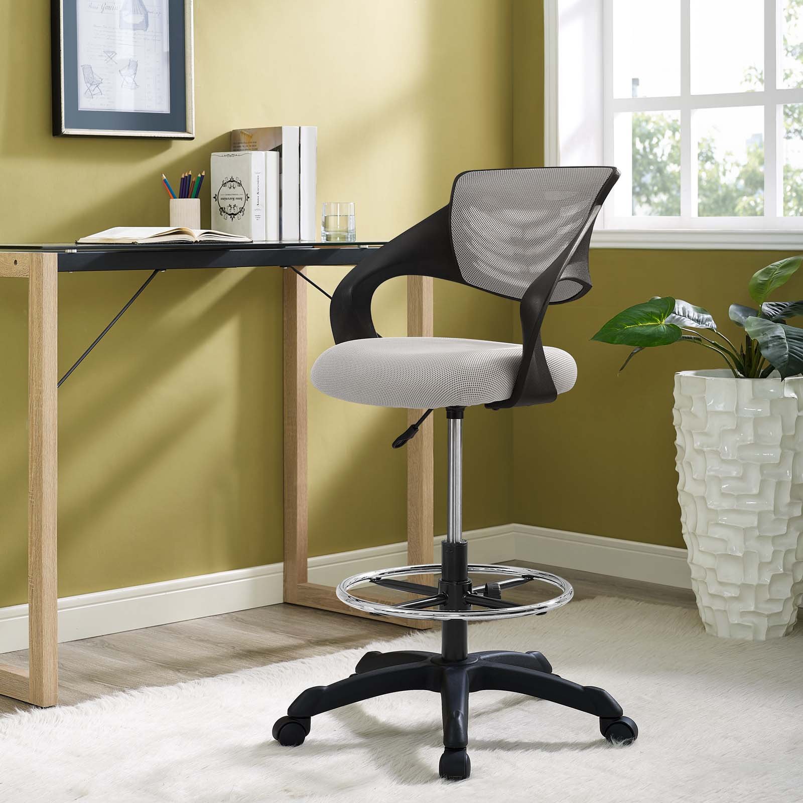 Modway Thrive Adjustable Drafting Chair - Ergonomic Tall Office Chair for Standing Desks, Gray - Perfect for Architects, Artists & Home Office Workspaces