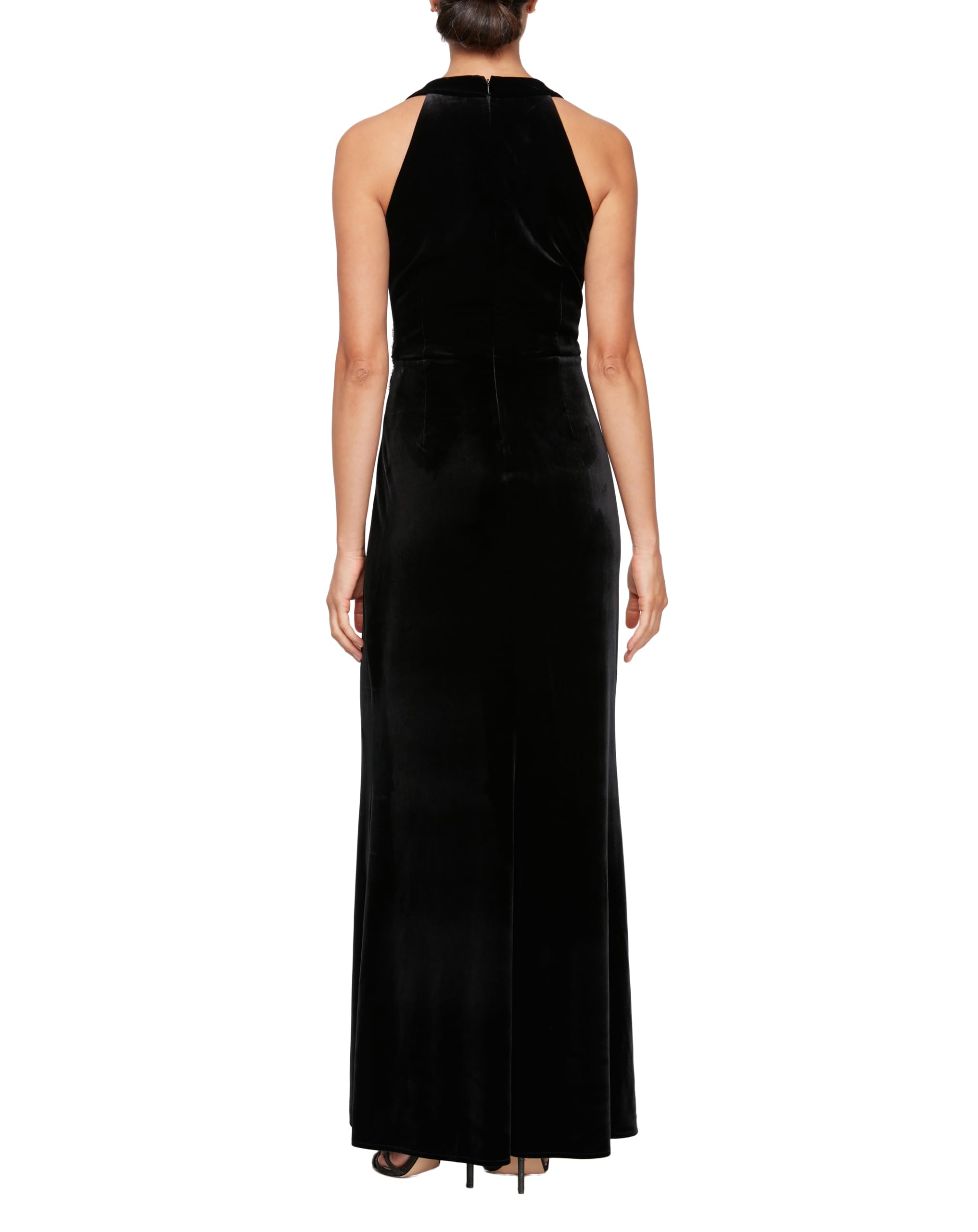 Alex Evenings Women's Long Velvet Halter Neck Beaded Gown - Elegant Mother of The Bride Dress with Front Slit for Weddings, Parties & Special Occasions