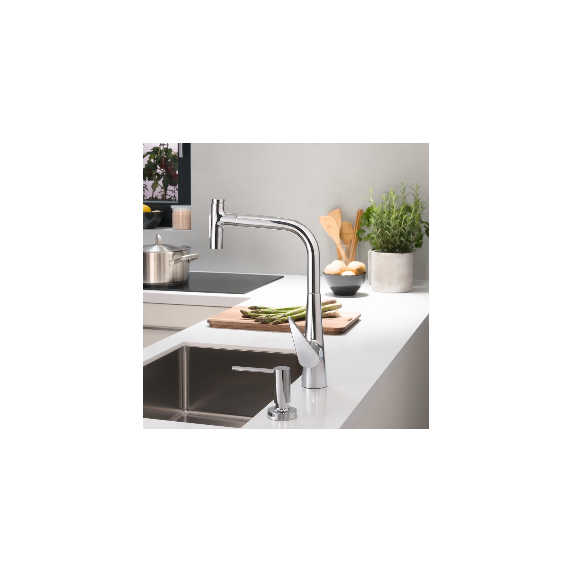 Hansgrohe Talis Select S Chrome Single-Handle Pull-Out Sprayer Kitchen Faucet - Modern Chrome Finish for Easy Cleaning & Food Prep (Model 72823001) | Perfect for Home Kitchens, Restaurants & RV Sinks