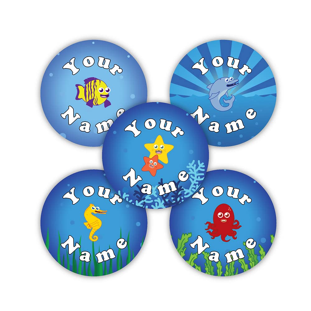30 Pack Personalized Waterproof Name Labels - Sea Life Theme - Dishwasher & Microwave Safe - Perfect for School Supplies, Daycare Items & Camping Gear - Organize Kids' Lunchboxes, Water Bottles & Backpacks