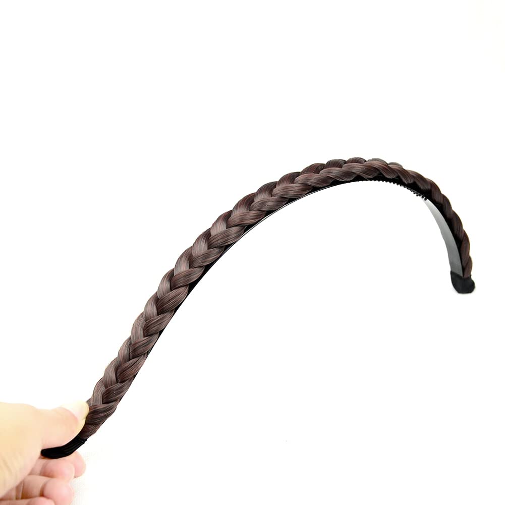 Braided Headband with Teeth - Synthetic Hair Band for Women - Plaited Hair Accessory - Dark Chestnut - Perfect for Workouts, Yoga, and Everyday Styling