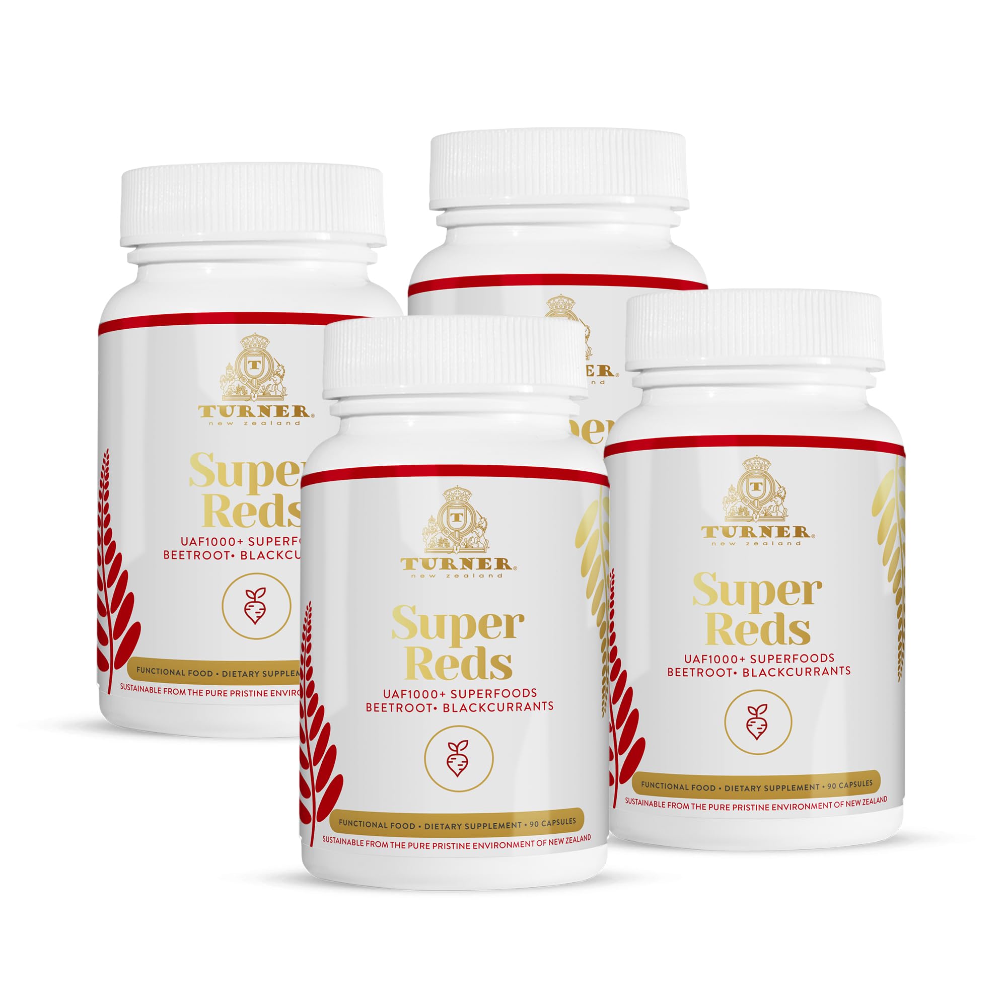 TURNER Super Reds Antioxidant Capsules - 360 Capsules (4 Bottles) for Immune Support, Energy Boost & Heart Health | Daily Wellness Supplement for Men & Women
