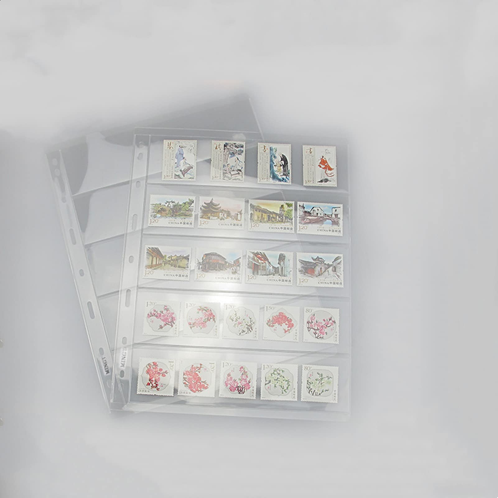 Premium MUDOR Clear Stamp Pages for Stamp Album Binder - 10 Sheets with 5 Pockets Each, Single-Sided Professional Stamp Collecting Supplies - Perfect for Organizing, Storing & Displaying Rare Stamp Collections