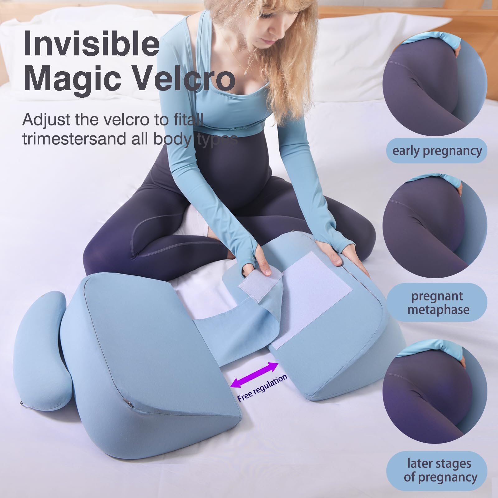 Memory Foam Pregnancy Wedge Pillow for Sleeping - Upgraded Maternity Support Pillow for Side Sleepers & Pregnant Women - Relieves Back, Belly & Hip Pain - Detachable Washable Cover (Blue) - Perfect for Comfortable Sleep During Pregnancy & Postpartum Recovery