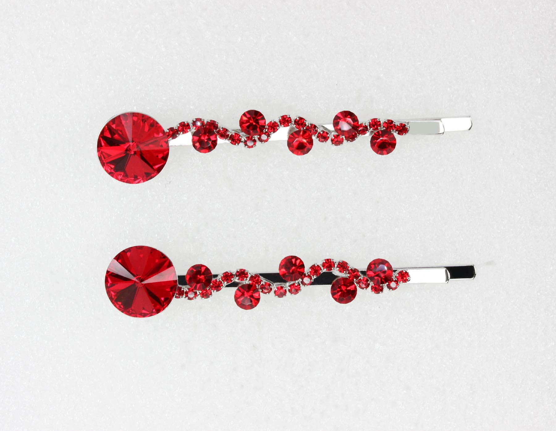 Faship Premium Rhinestone Crystal Floral Hair Clips Set of 2 - Elegant Red Hair Accessories for Women, Bridal, Prom, Party & Special Occasions