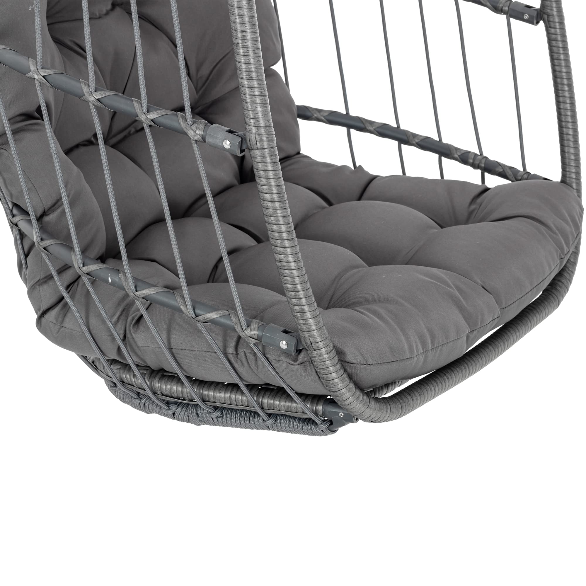 Yechen Foldable Aluminum Hanging Egg Chair - Indoor/Outdoor Rattan Swing with UV-Resistant Cushions for Patio, Balcony, Bedroom - Perfect for Relaxing in Garden, Porch or Living Room