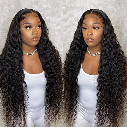 32 Inch Curly Human Hair Wigs for Black Women - 13x4 Deep Wave Transparent Lace Front Wig with Baby Hair, Glueless & Pre-Plucked | Perfect for Daily Wear, Cosplay, and Special Occasions