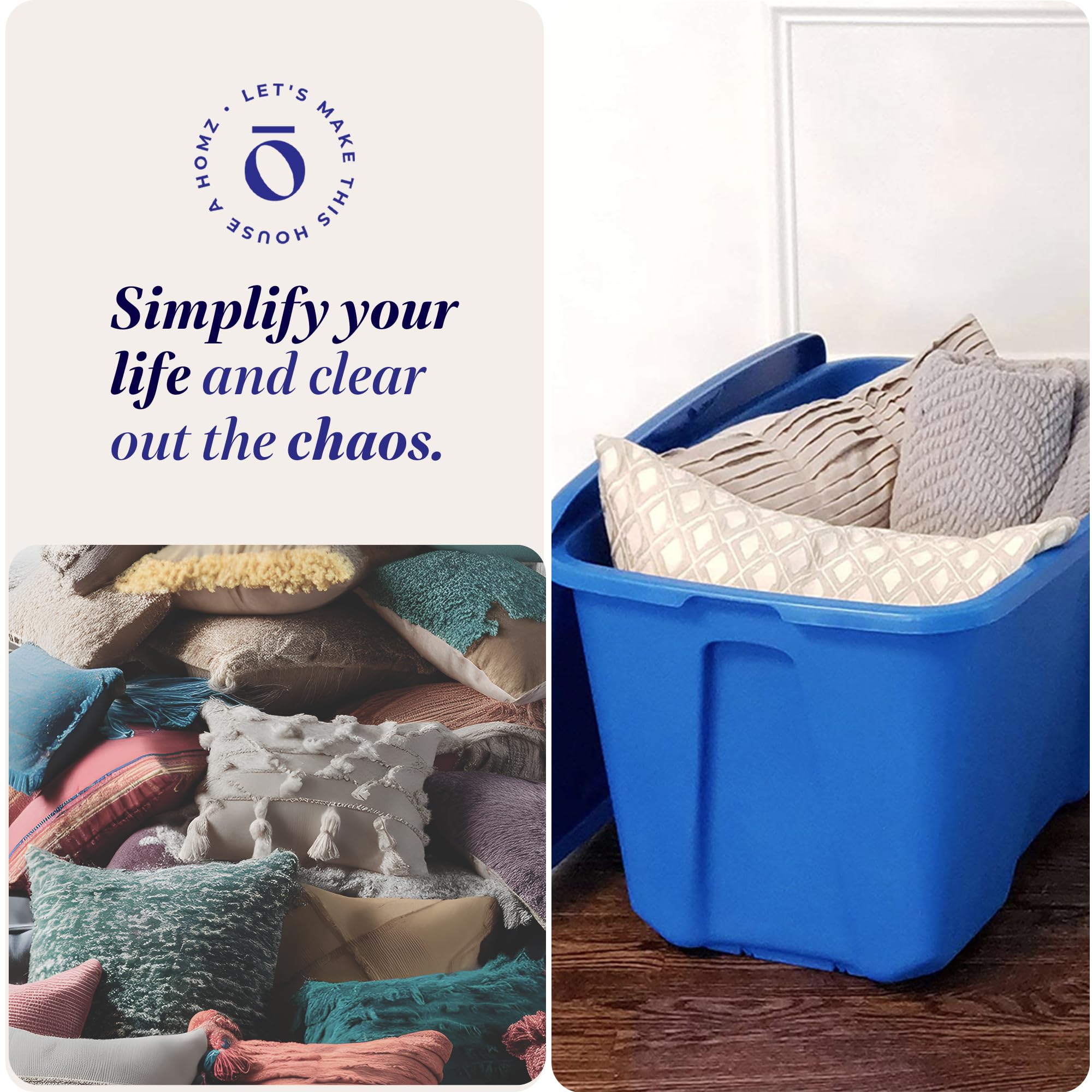 HOMZ 4-Pack Heavy Duty Plastic Storage Bins - 32 Gallon Organizer Containers for Home, Garage & Closet - Durable Stackable Blue Bins for Clothes, Toys & Seasonal Storage