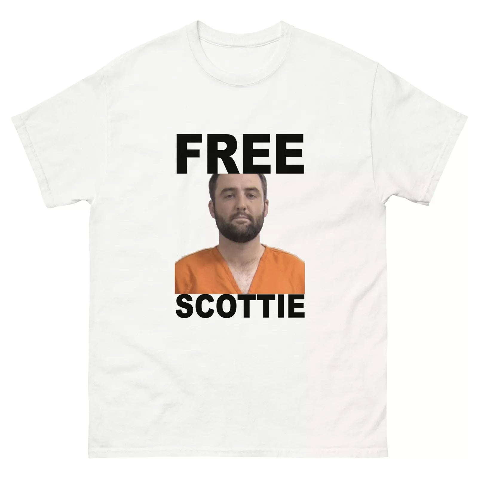 Free Scottie Mug Shot White T-Shirt - Funny Graphic Tee for Men & Women - Perfect for Casual Wear, Gifts, and Parties