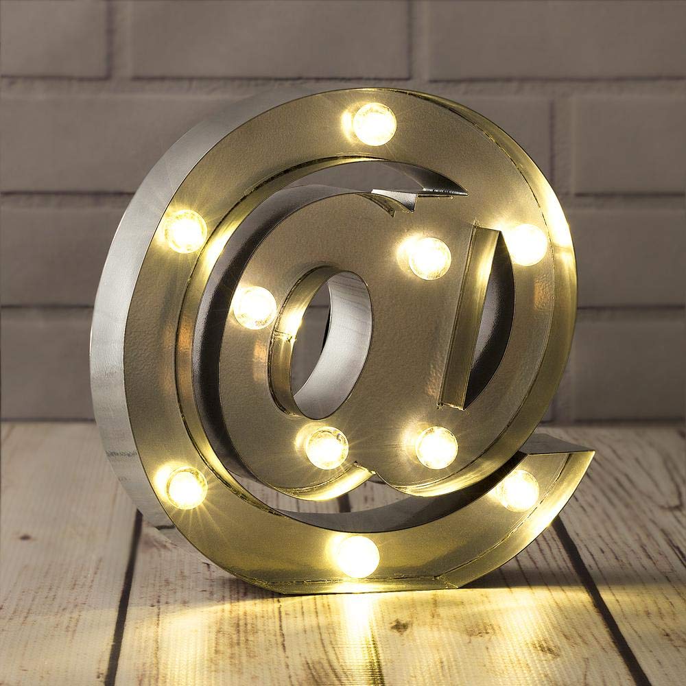 Fantado Silver Marquee LED Light Sign '@ / at Web Internet' - 8 Inch Battery Operated with Timer - Vintage Metal Wall Decor for Home Bar, Office, or Cafe
