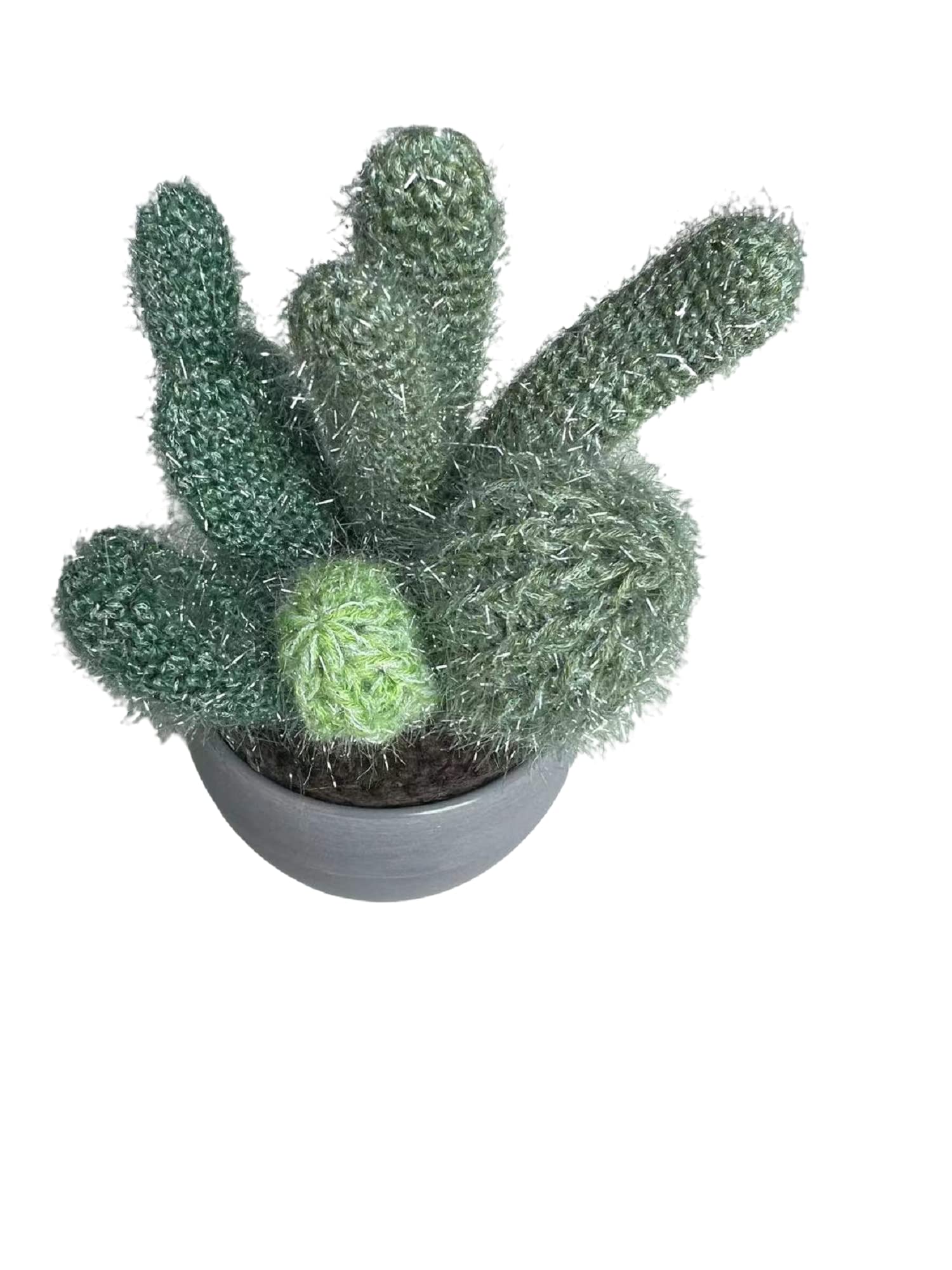 Handmade Crochet Cactus Plant in Gray Pot - Realistic Fake Succulent Decor for Home & Office - Perfect for Bookshelf, Desk, Bedroom, Kitchen & Cabinet Decoration - Adds Natural Charm to Any Space