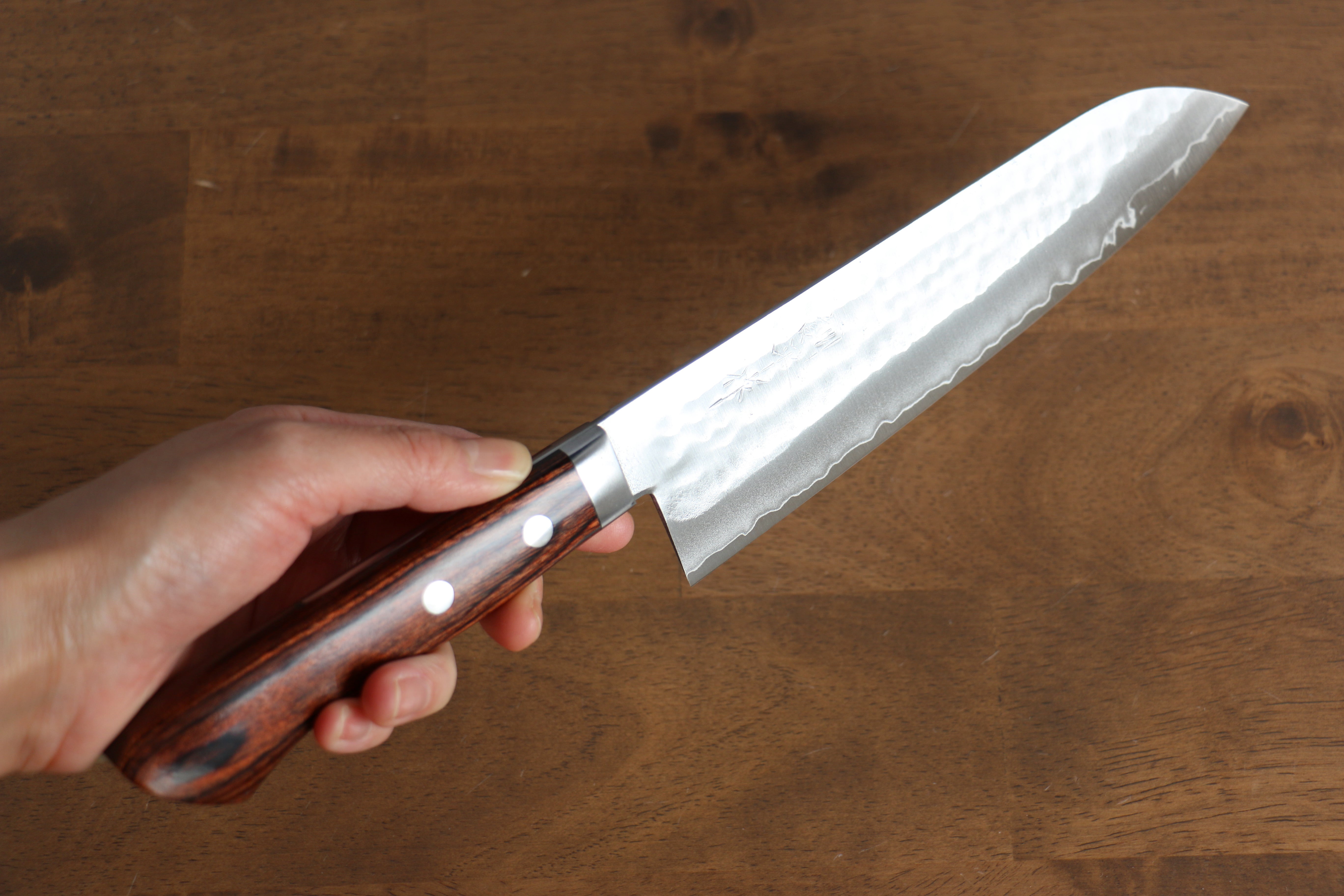 Premium Kunihira Tanzo VG1 Hammered Gyuto 180mm Japanese Chef Knife with Mahogany Handle - Perfect for Slicing, Dicing & Precision Cooking in Professional Kitchens & Home Use