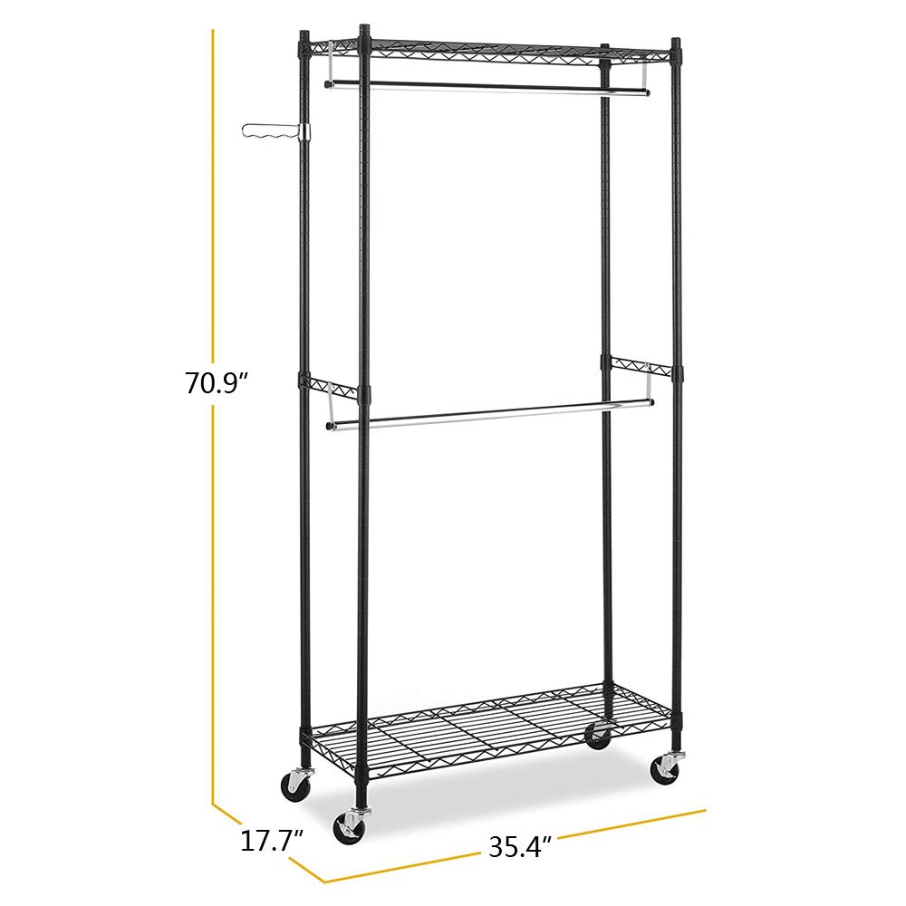 Heavy Duty GT4-LY Closet Organizer Garment Rack with Shelves - Sturdy Clothes Hanger & Storage Solution for Bedroom, Laundry Room, or Walk-in Closet