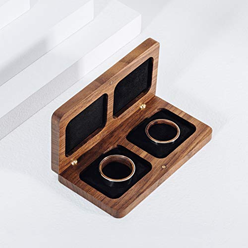 Elegant Walnut Wood Ring Box for Weddings - Custom Engraved Double Ring Holder | Perfect for Engagement, Proposal & Vow Ceremonies