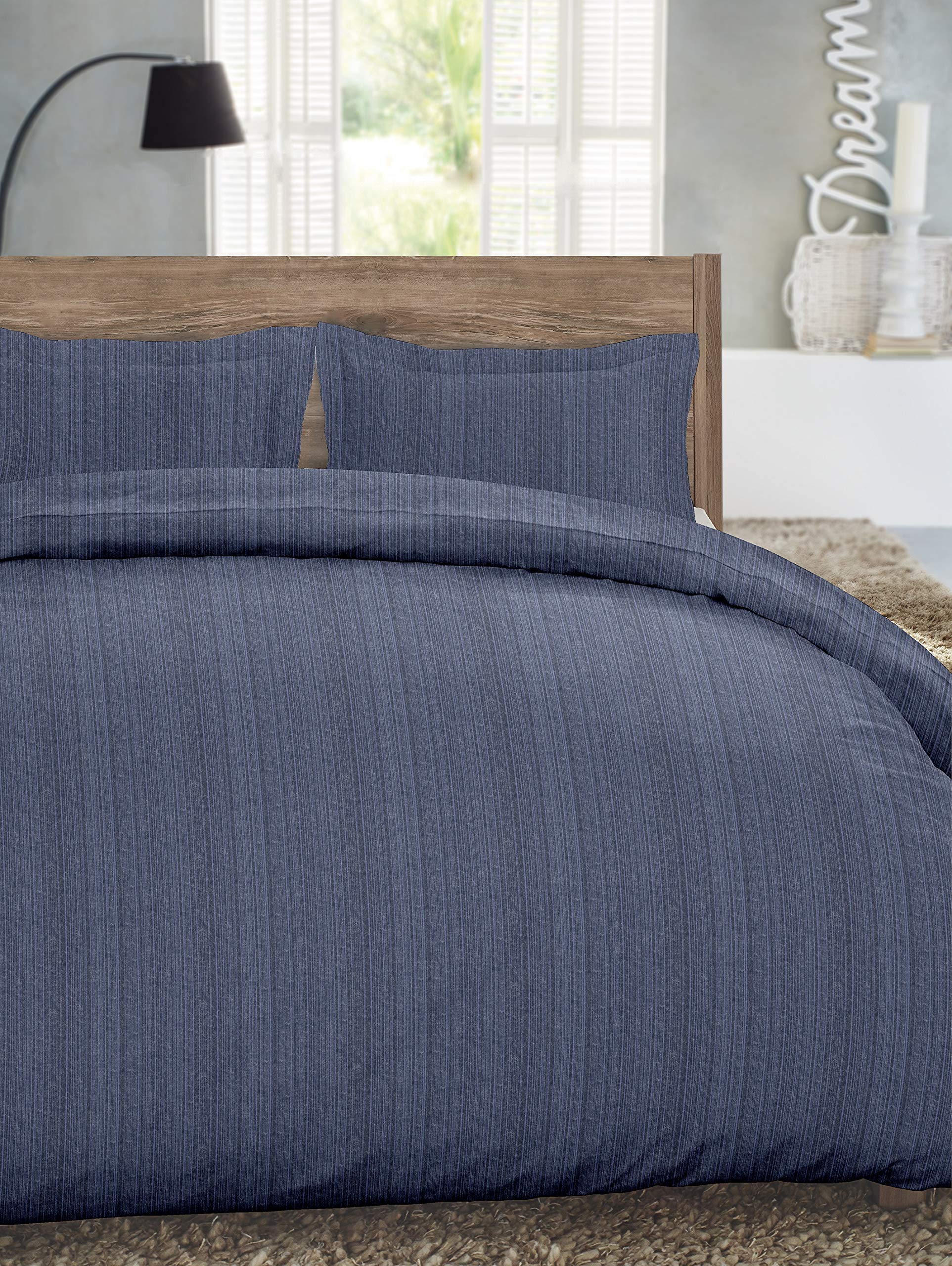 Premium German Flannel Duvet Cover Set - 3 Piece King Size Bedding with Blue Stripes | Soft & Warm Winter Comforter Cover for Cozy Bedroom Decor
