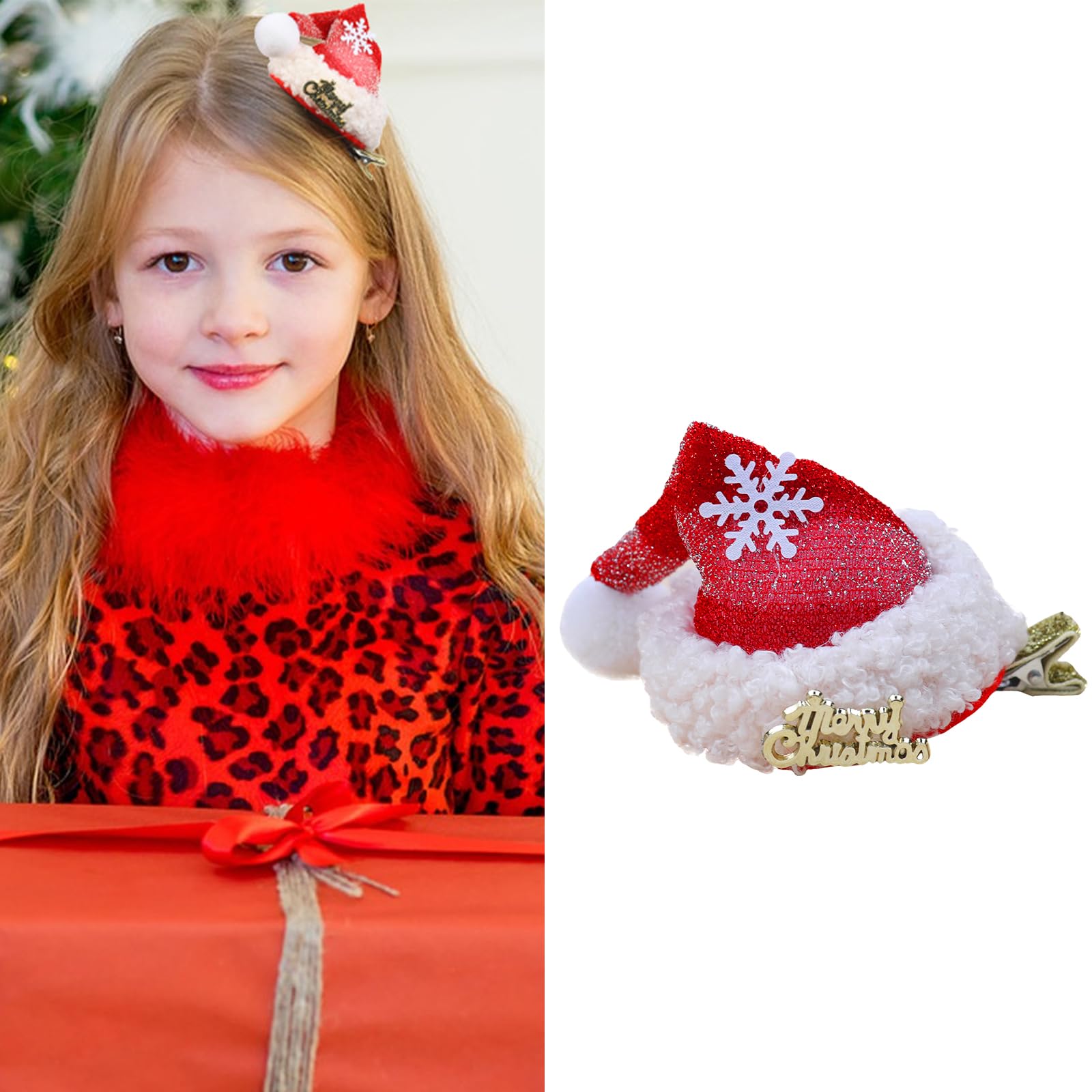 Totelux Christmas Santa Hat Hair Clips - Red Stripe Glitter Snowflake Barrettes, Cute Alligator Hair Clips for Women & Girls | Perfect for Christmas Parties, Cosplay Costumes & Festive Holiday Accessories