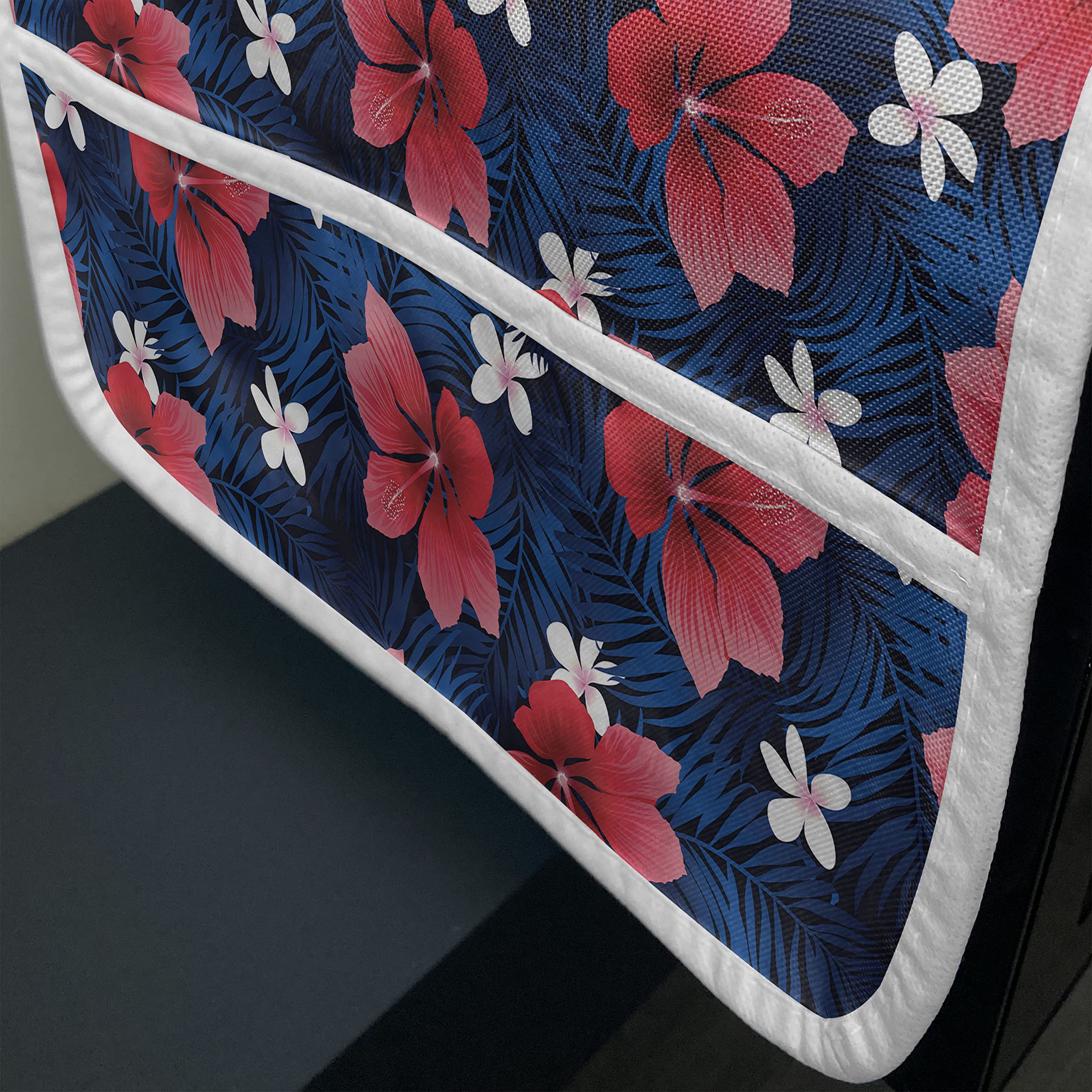 Ambesonne Navy and Blush Microwave Cover - Exotic Hawaiian Hibiscus Plumeria Floral Pattern, Water-Resistant Kitchen Organizer with Pockets, 36