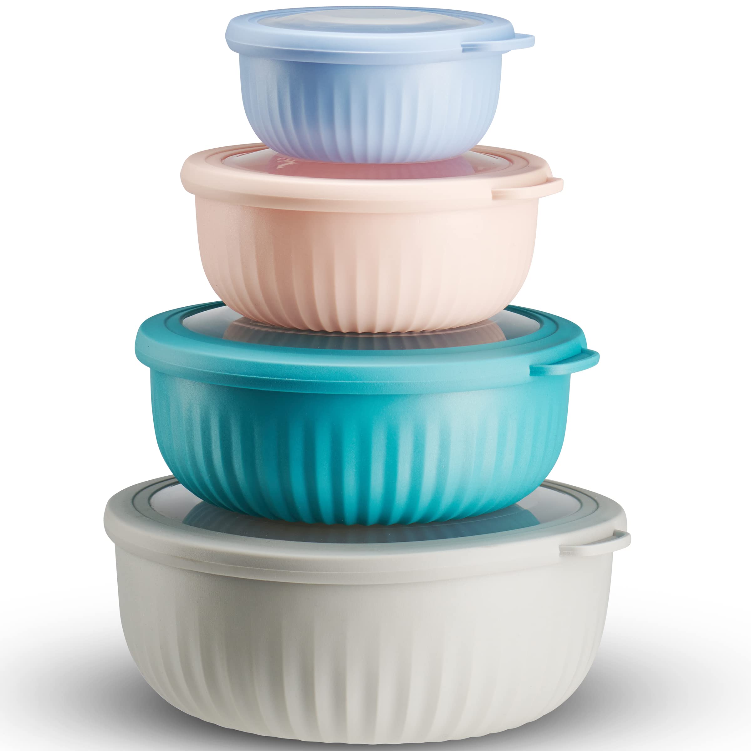 8-Piece Plastic Food Storage Containers with Lids - Airtight Mixing Bowls & Meal Prep Containers Set for Kitchen Organization, Cooking & Leftovers Storage