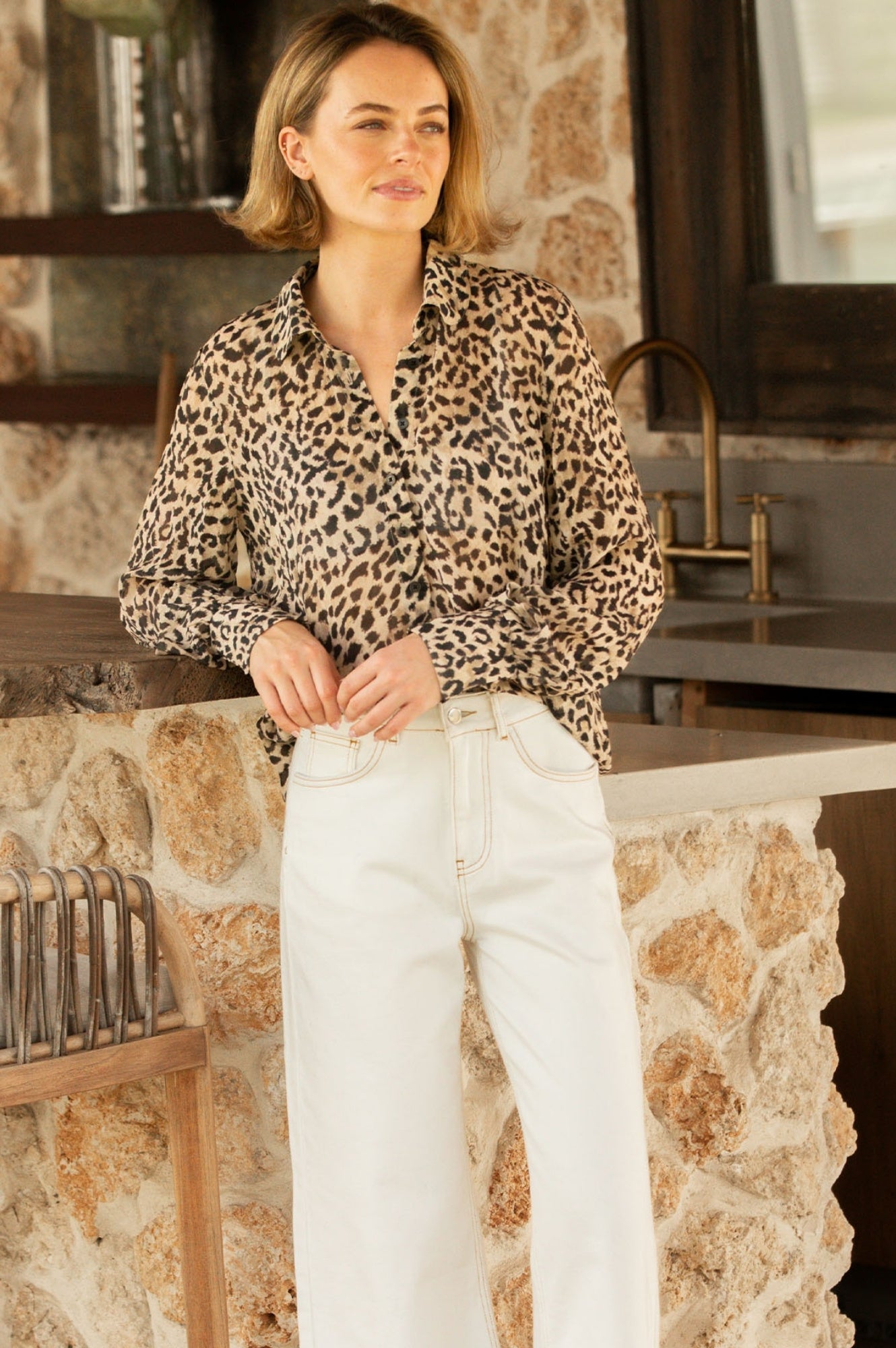 Ffion Women's Leopard Print Blouse - Stylish Animal Print Top for Casual Wear & Office Outfits