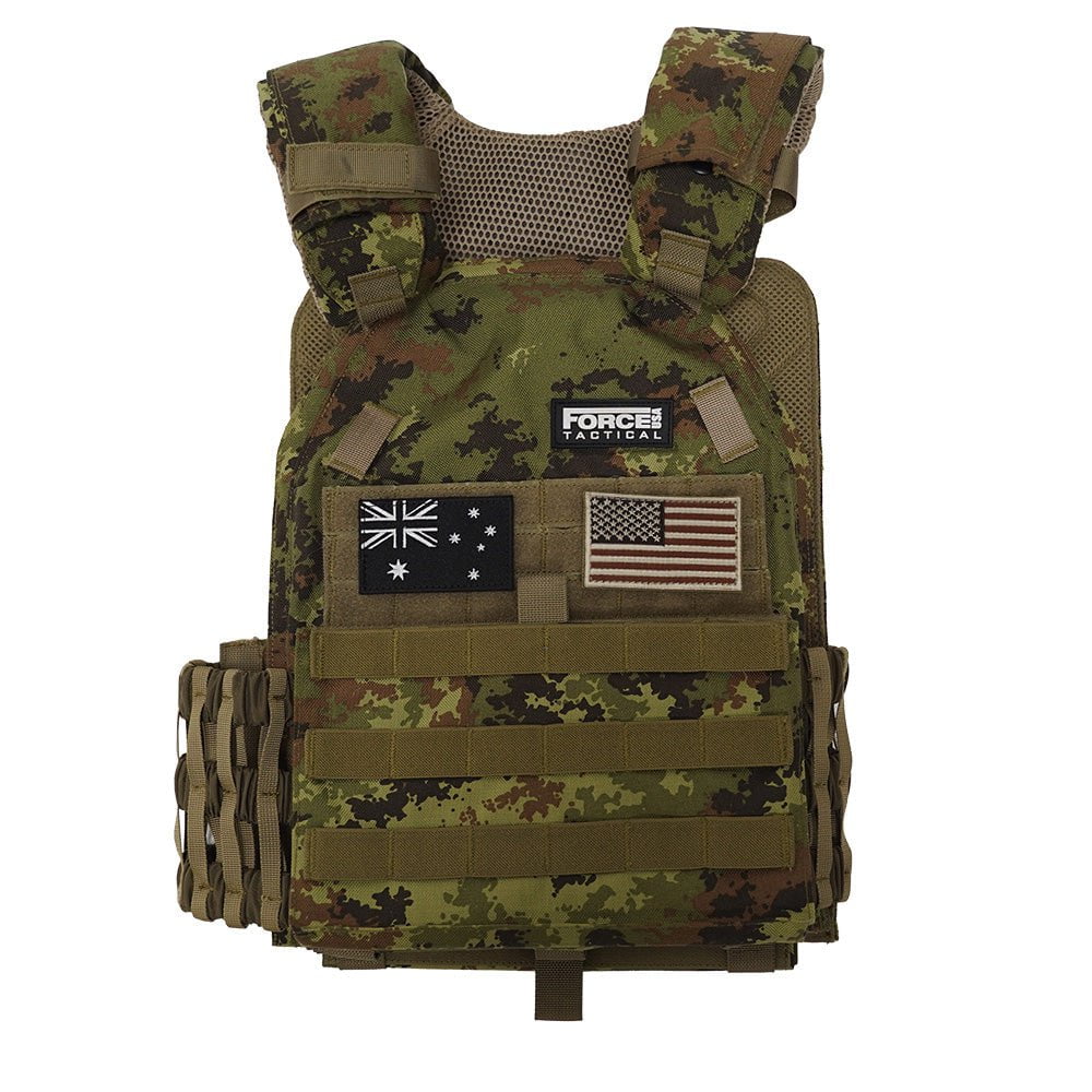 Force USA Camo Tactical Training Vest - Adjustable Weighted Exercise Vest for Military, CrossFit & Outdoor Fitness Training - Perfect for Strength Workouts, Hiking & Tactical Drills