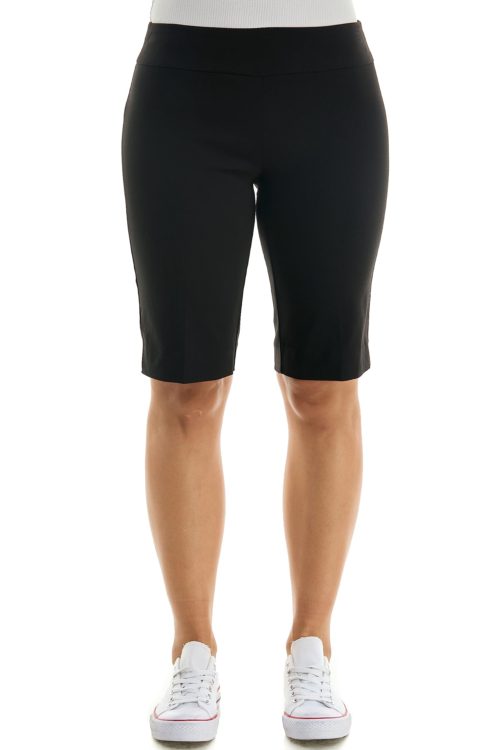 Zac & Rachel Women's Pull-On Bermuda Shorts - Comfortable Stretch Fabric, High Waist Casual Shorts for Summer, Beach, Travel & Lounge Wear