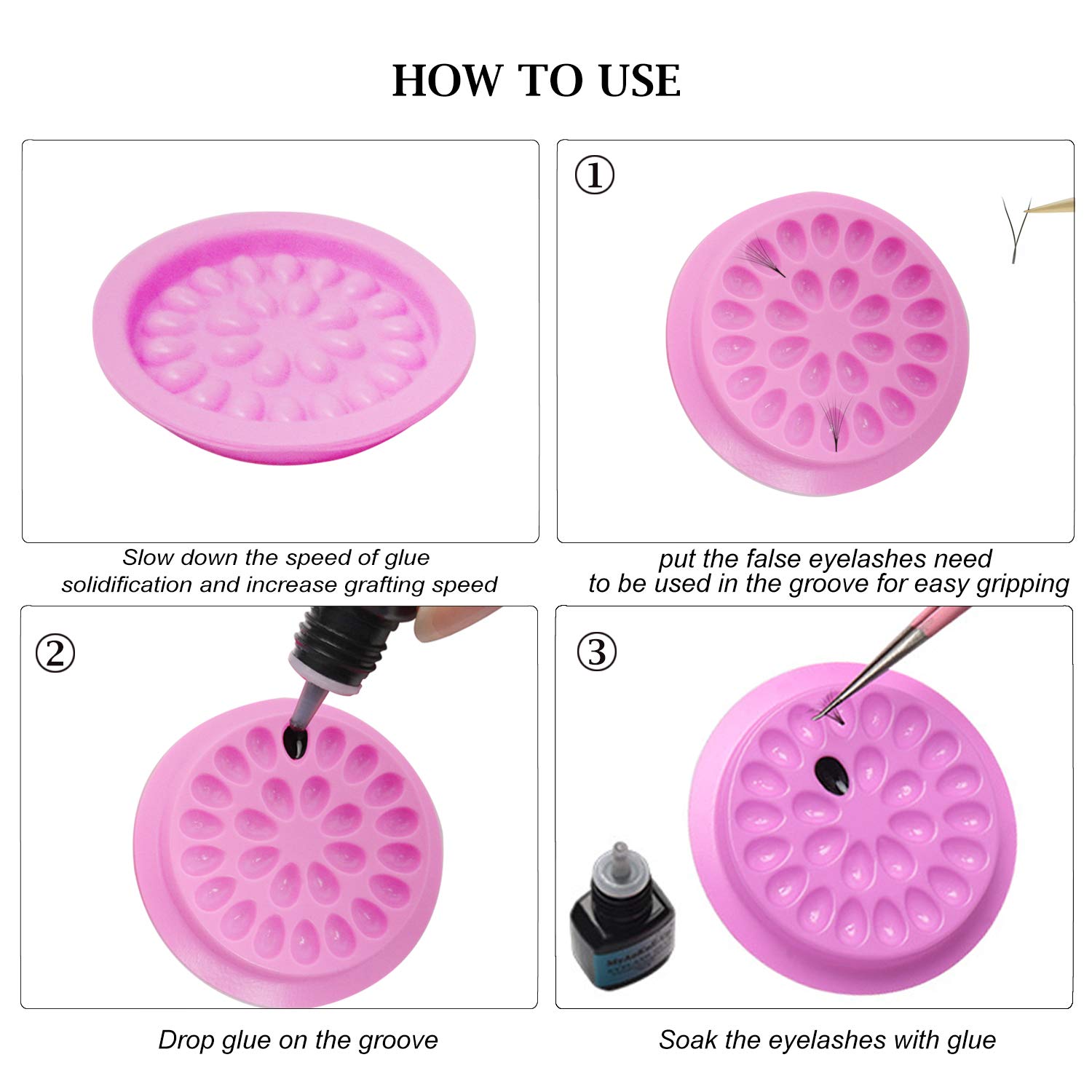 Honbay 100PCS Disposable Plastic Eyelash Glue Trays - False Eyelash Extension Adhesive Pallet Pads for Lash Artists, Nail Art & Tattoo Ink (Pink) - Perfect for Salon, Spa & Professional Makeup Applications