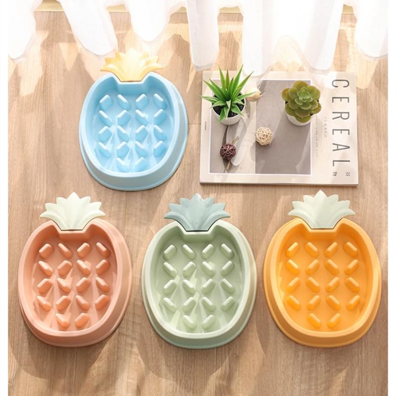 Premium Pineapple-Shaped Slow Feeder Pet Bowl - 567ml (2 Cups) Capacity, Anti-Choking Design for Dogs & Cats - Food-Grade Plastic, Random Colors - Perfect for Portion Control & Mealtime Fun