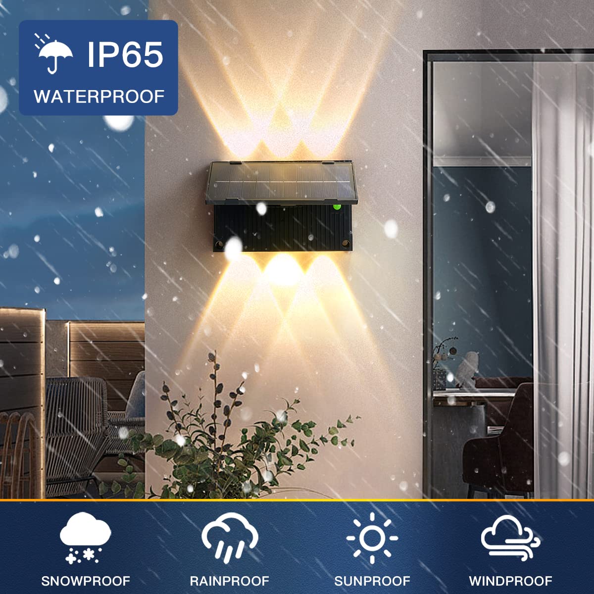 Solar Powered Outdoor Wall Lights - 2 Pack IP65 Waterproof Up/Down Lighting for Garden, Yard, Pathway - Black Small Solar Lights for Patio, Deck, Fence & Landscape Lighting