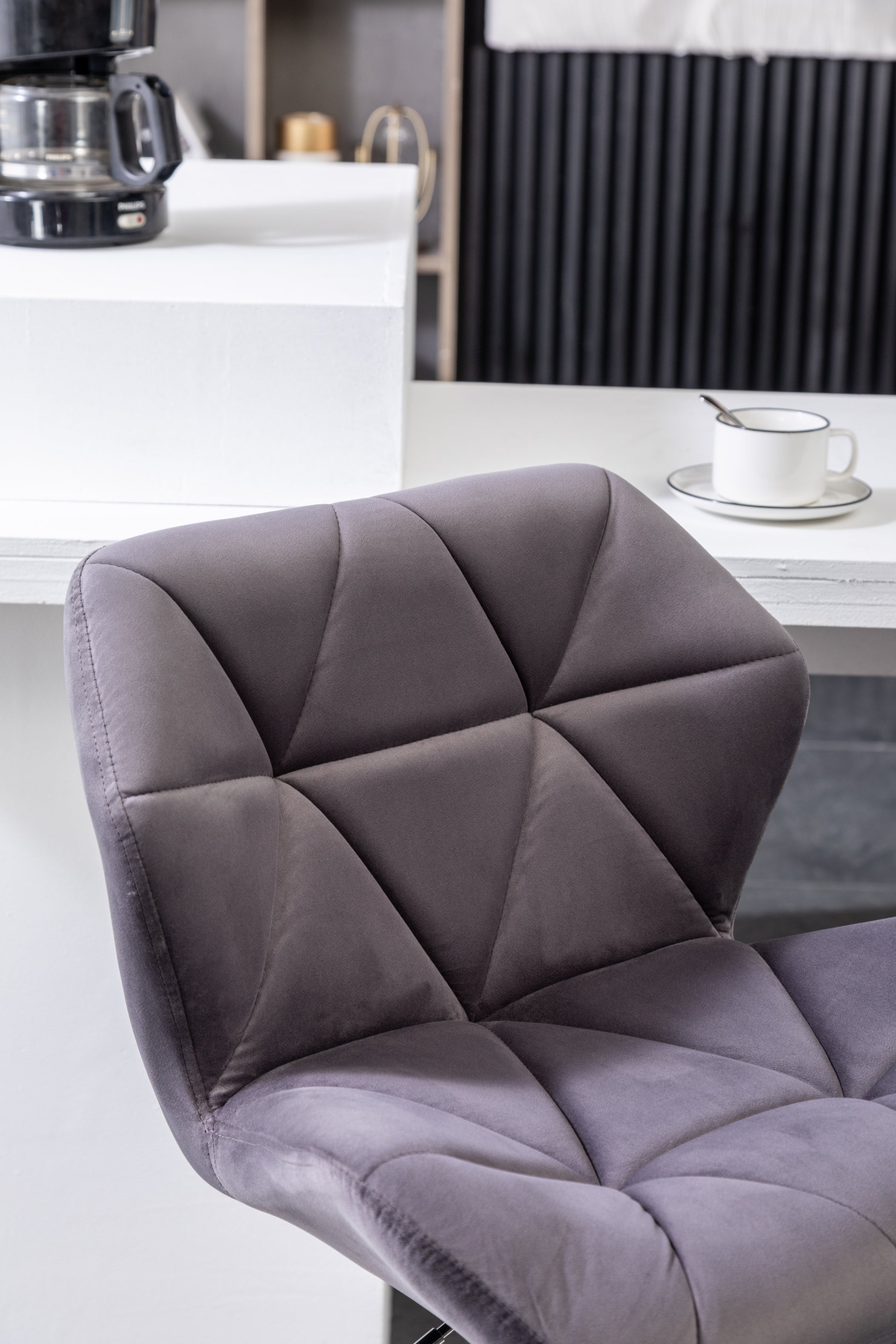 Roundhill Furniture Breni Velvet Diamond Tufted Swivel Adjustable Height Bar Stool - Set of 2, Gray - Modern Kitchen Island & Home Bar Seating for Dining & Entertaining