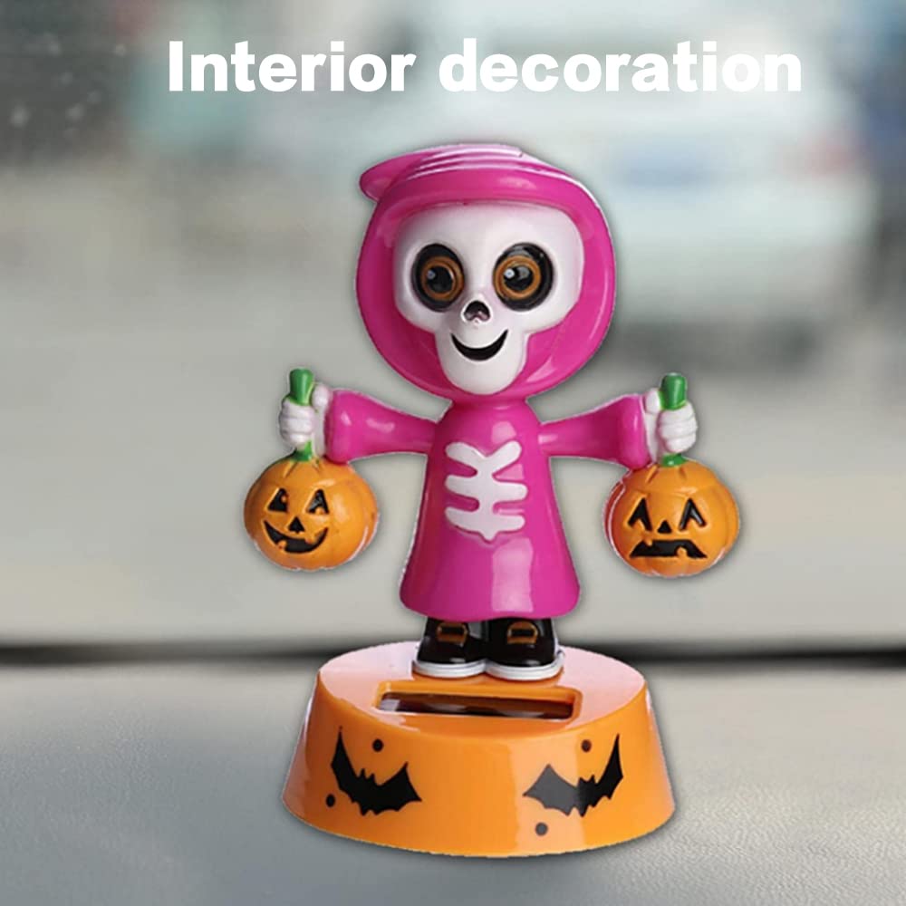 Solar Powered Dancing Skeleton Pumpkin Figurine - Halloween Car & Office Desk Decor - Fun Animated Solar Dancing Figure for Home, Garden, Party Decoration